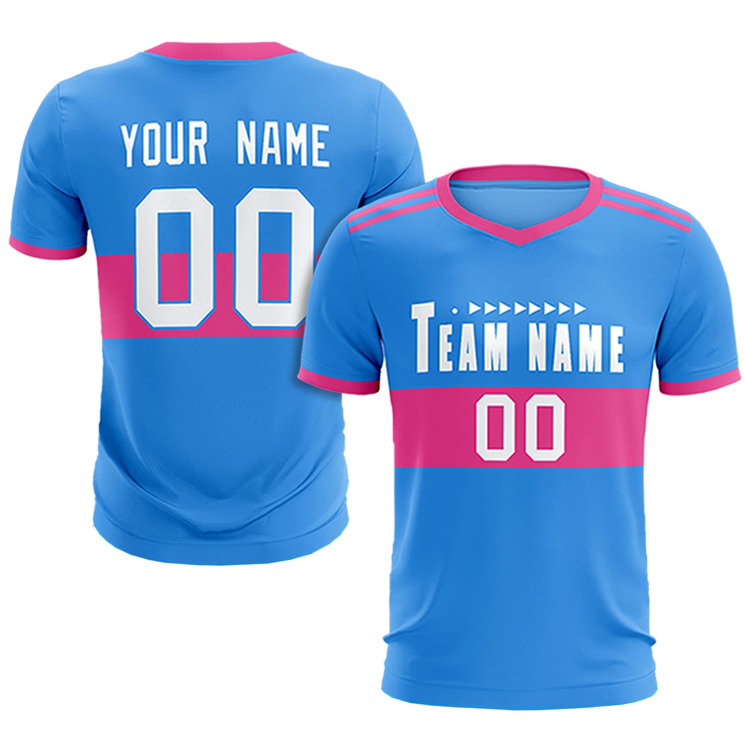 Custom Powder Blue-Pink Breathable Soccer Sets Jersey