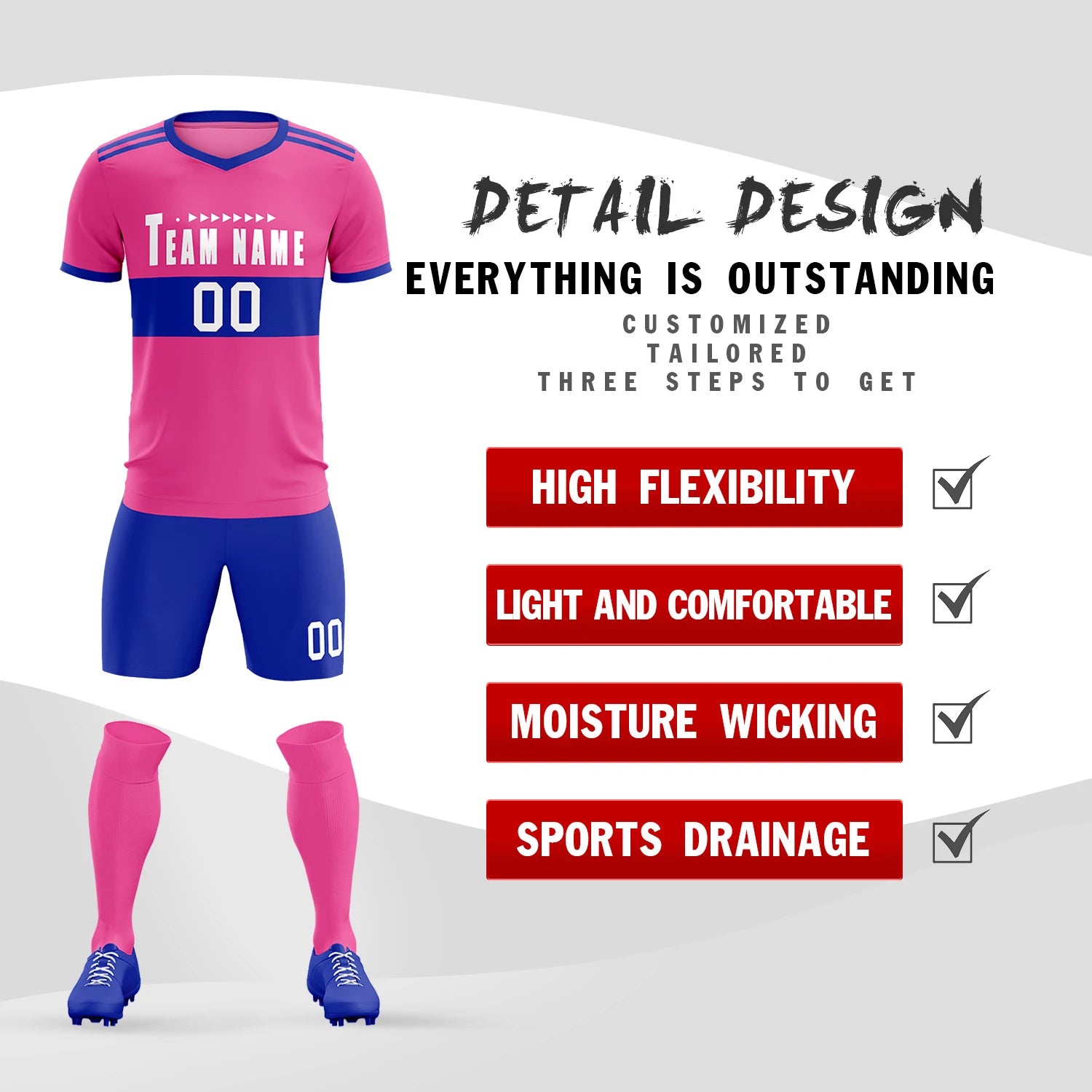 Custom Pink-Royal Blue Breathable Soccer Sets Jersey