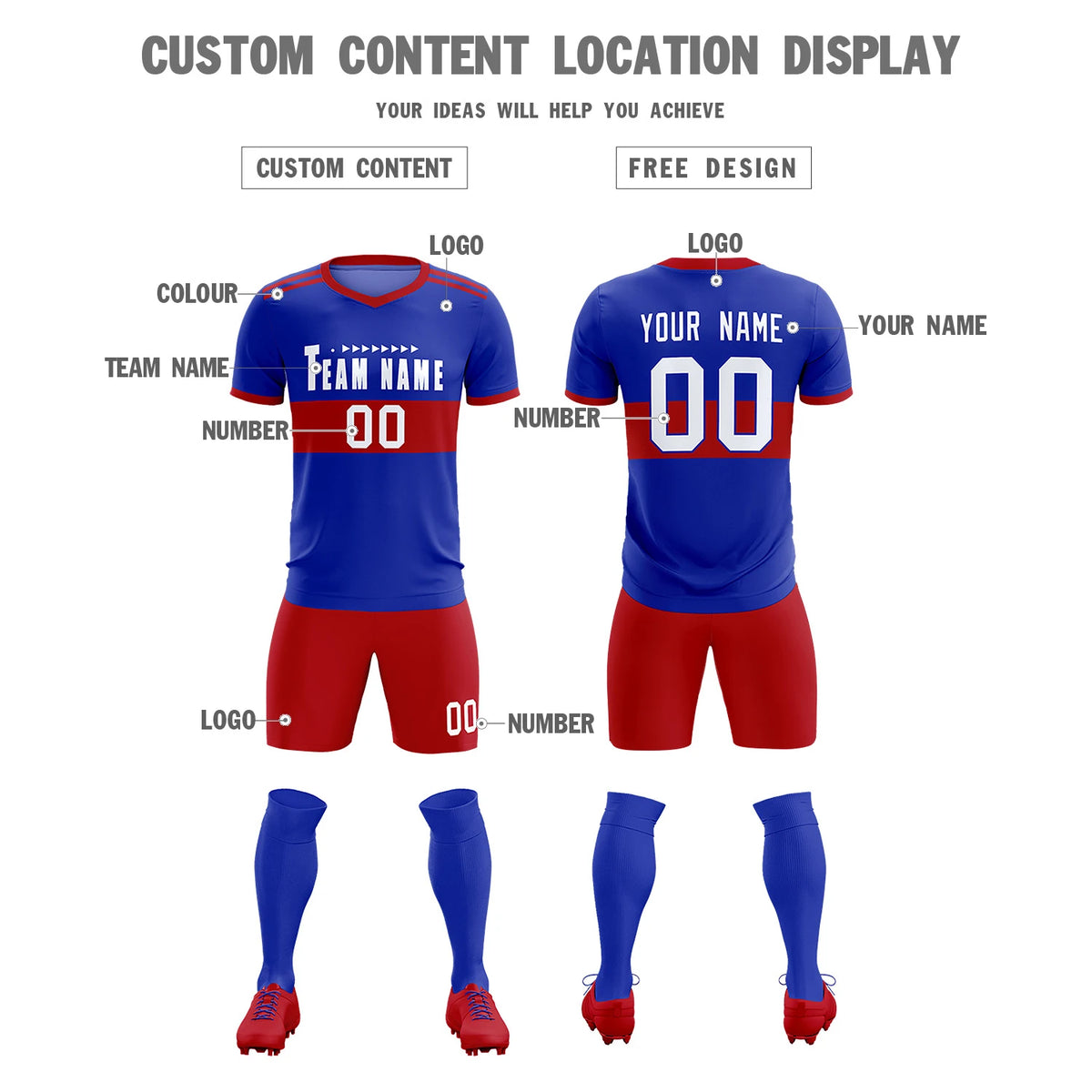 Custom Royal Blue-Red Breathable Soccer Sets Jersey