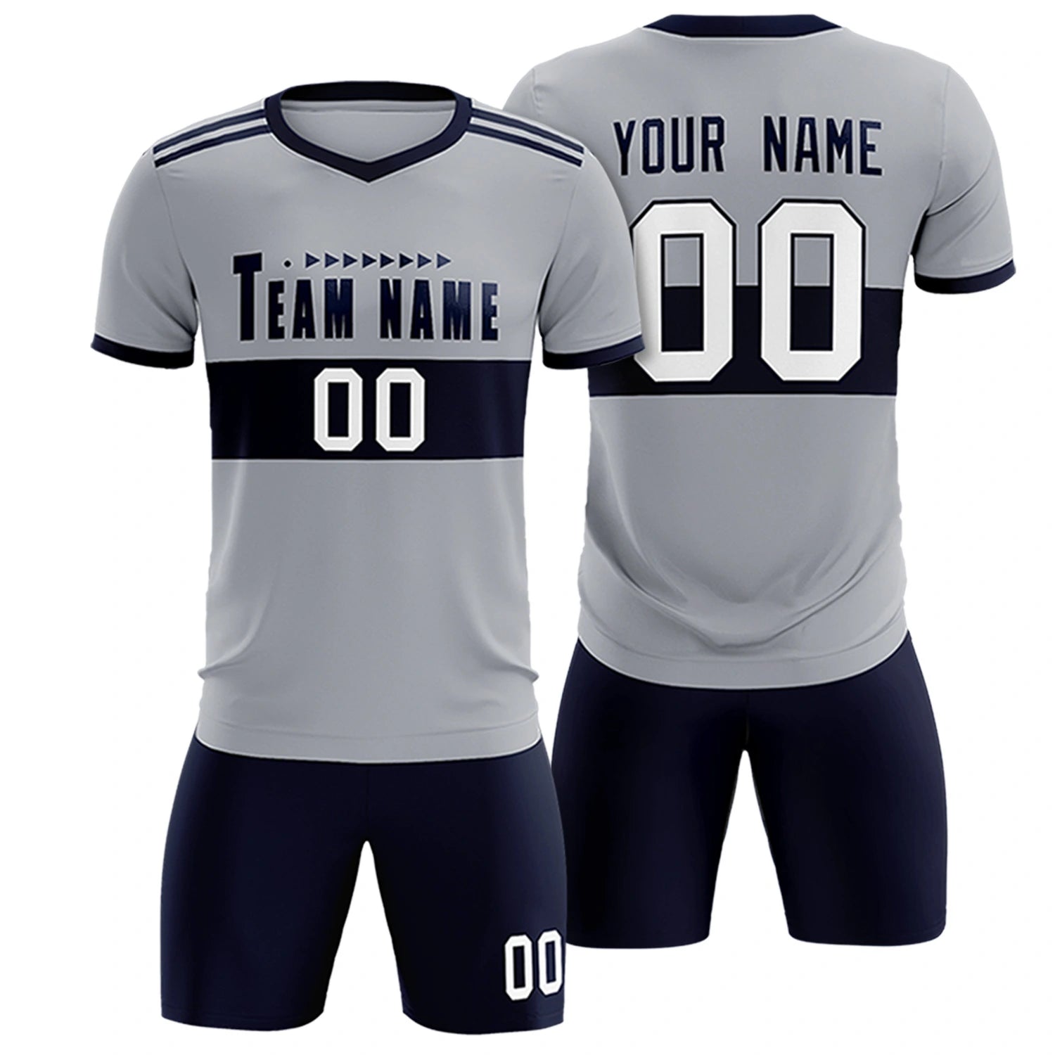 Custom Gray Navy Breathable Soccer Sets Jersey