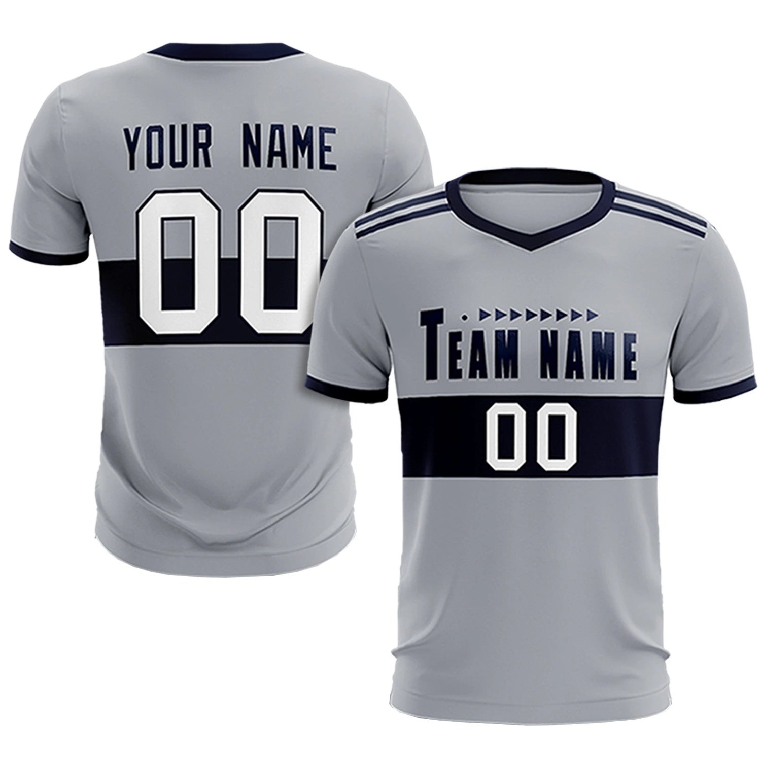 Custom Gray Navy Breathable Soccer Sets Jersey