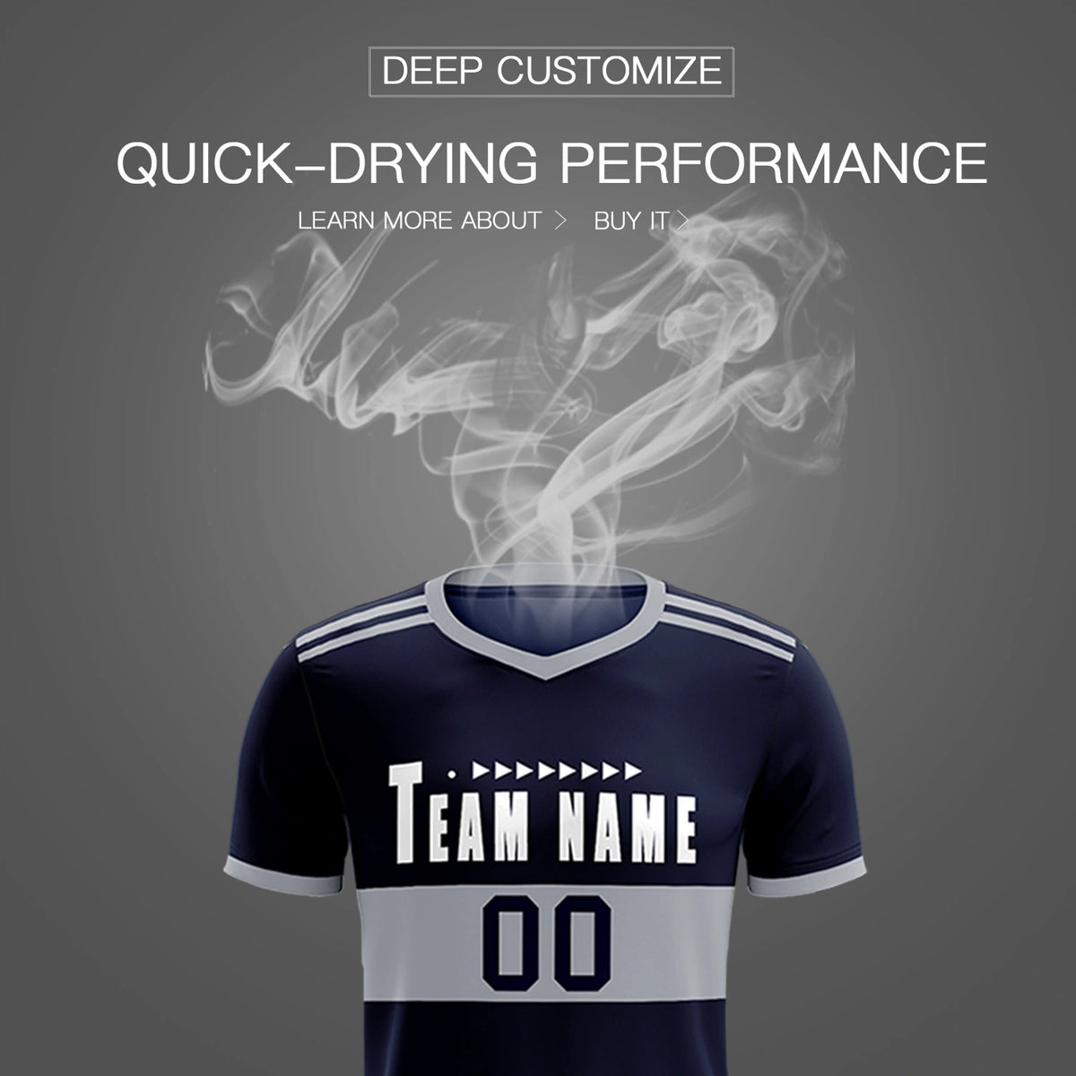 Custom Navy Gray Breathable Soccer Sets Jersey