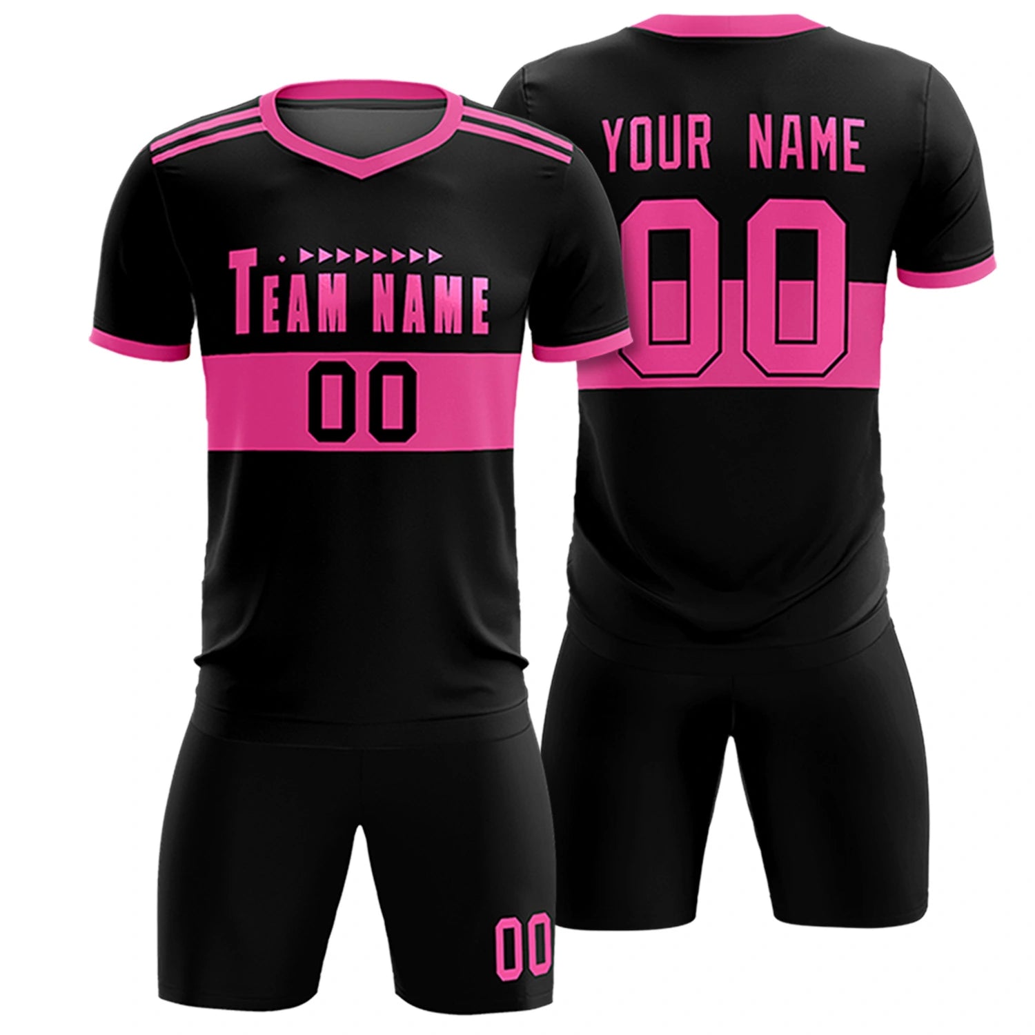 Custom Black Pink Breathable Soccer Sets Jersey