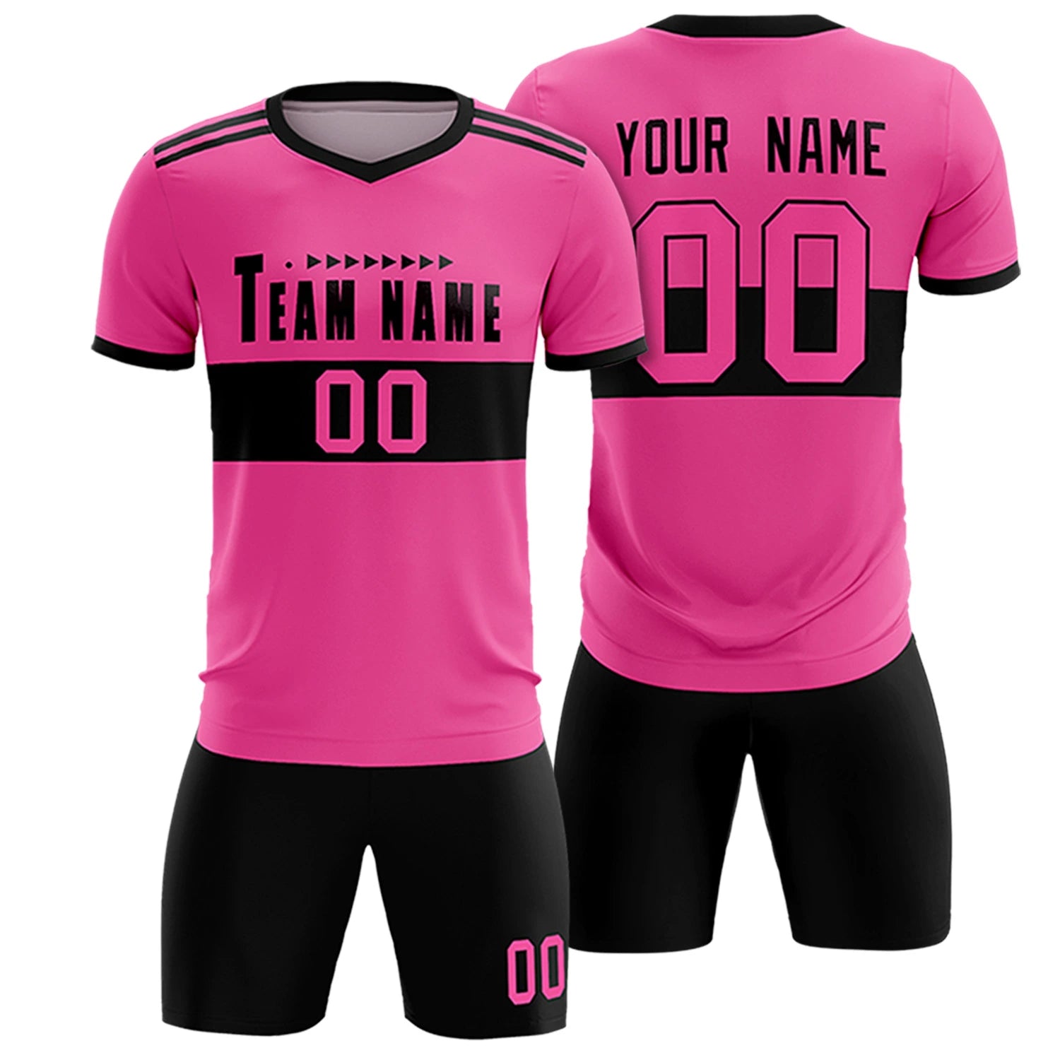 Custom Pink Black Breathable Soccer Sets Jersey