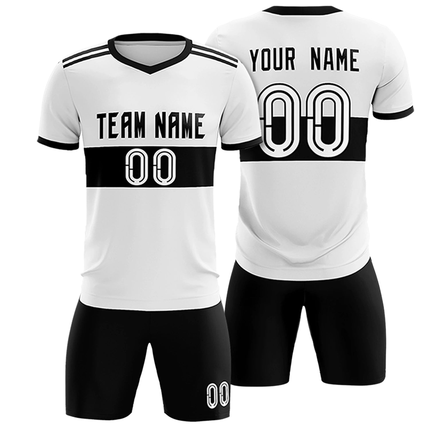 Custom White Black Breathable Soccer Sets Jersey
