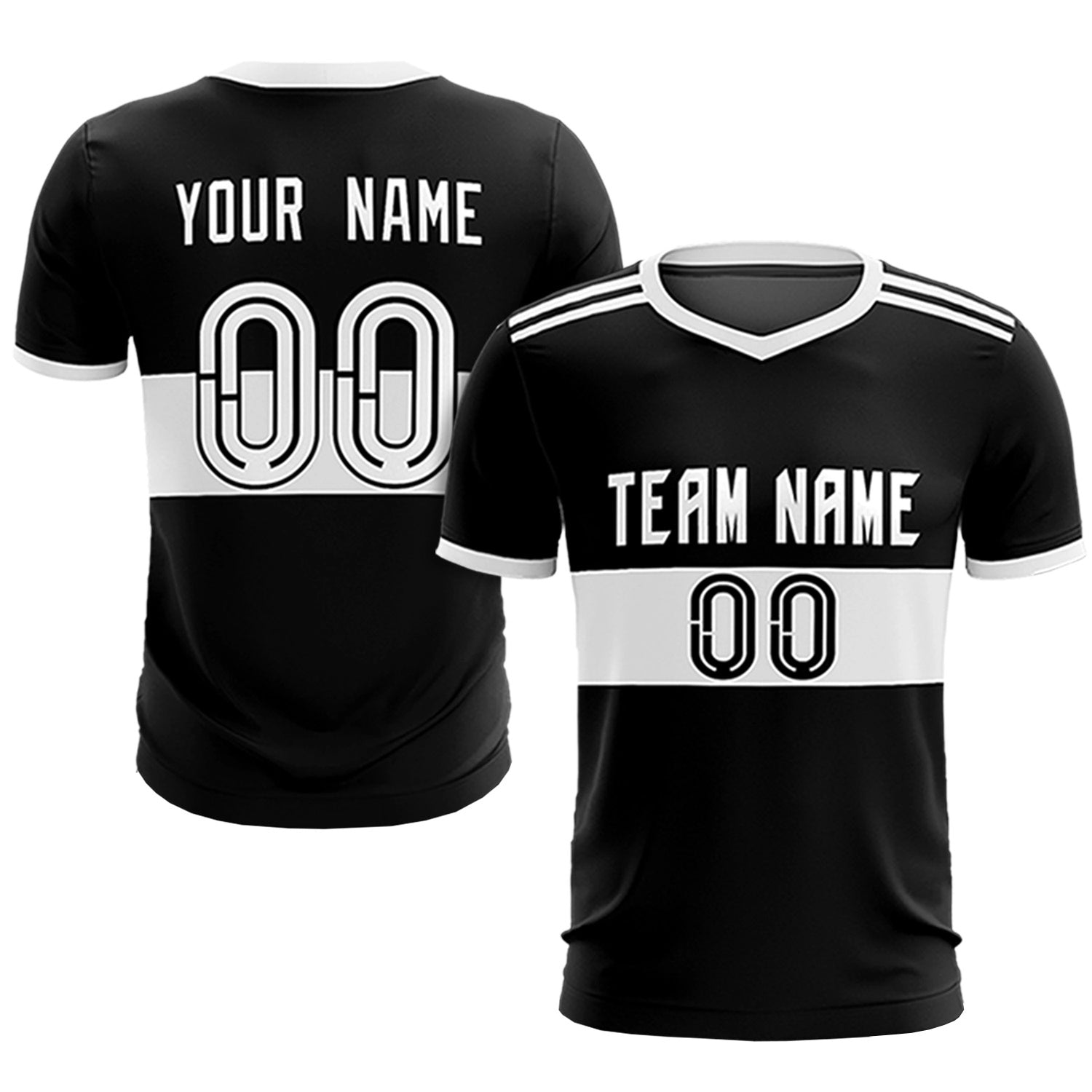 Custom Black White Breathable Soccer Sets Jersey