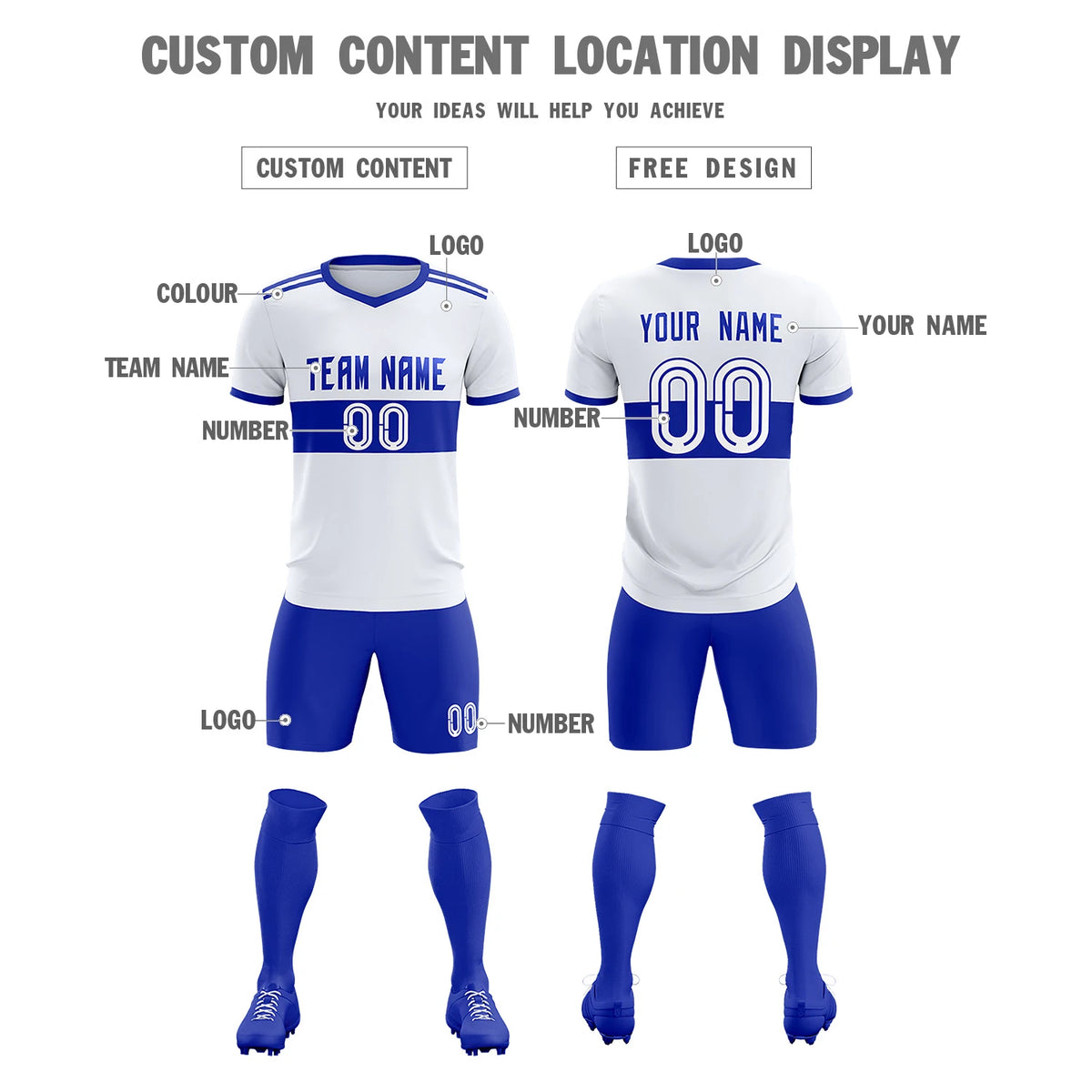 Custom White-Royal Blue Breathable Soccer Sets Jersey