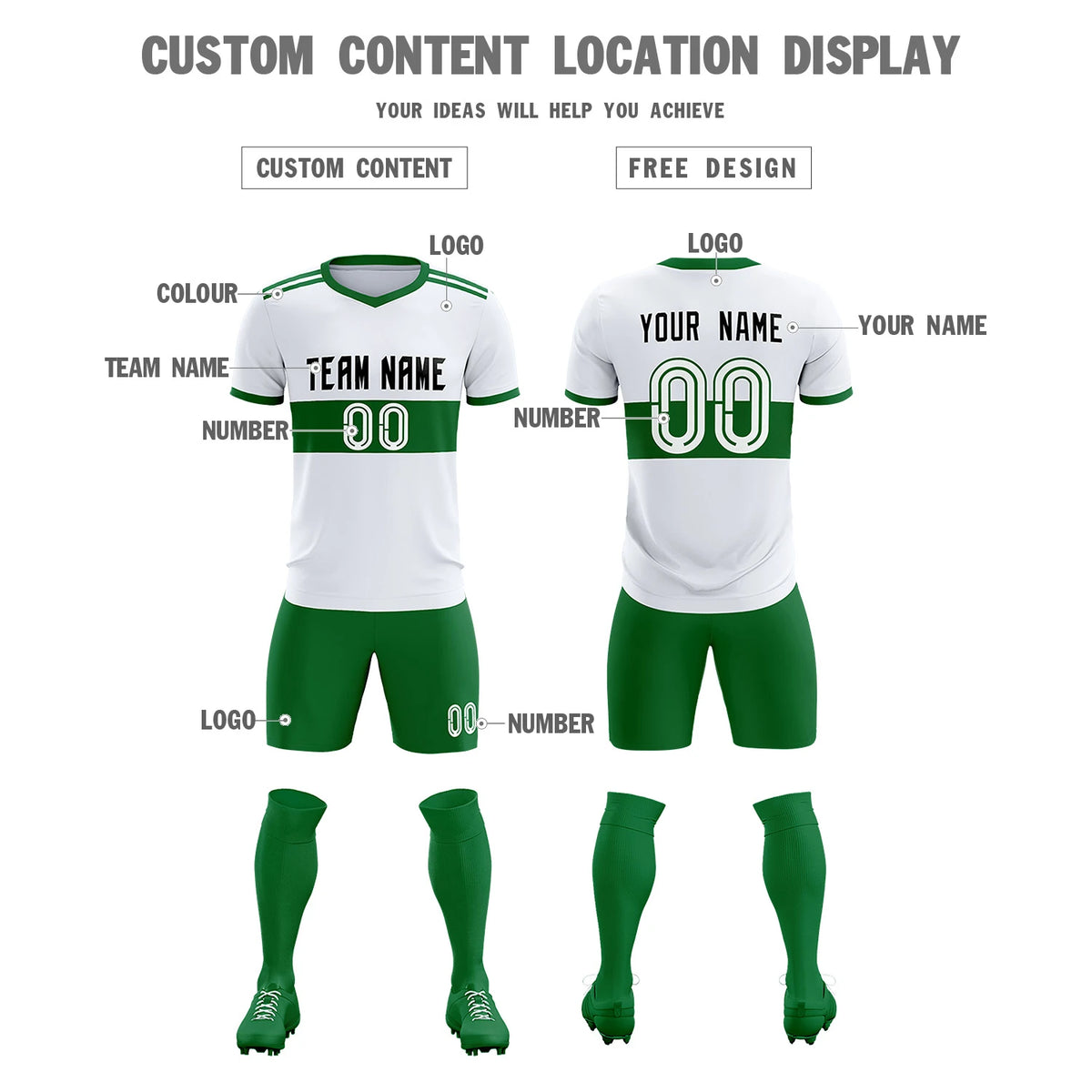 Custom White-Kelly Green Breathable Soccer Sets Jersey