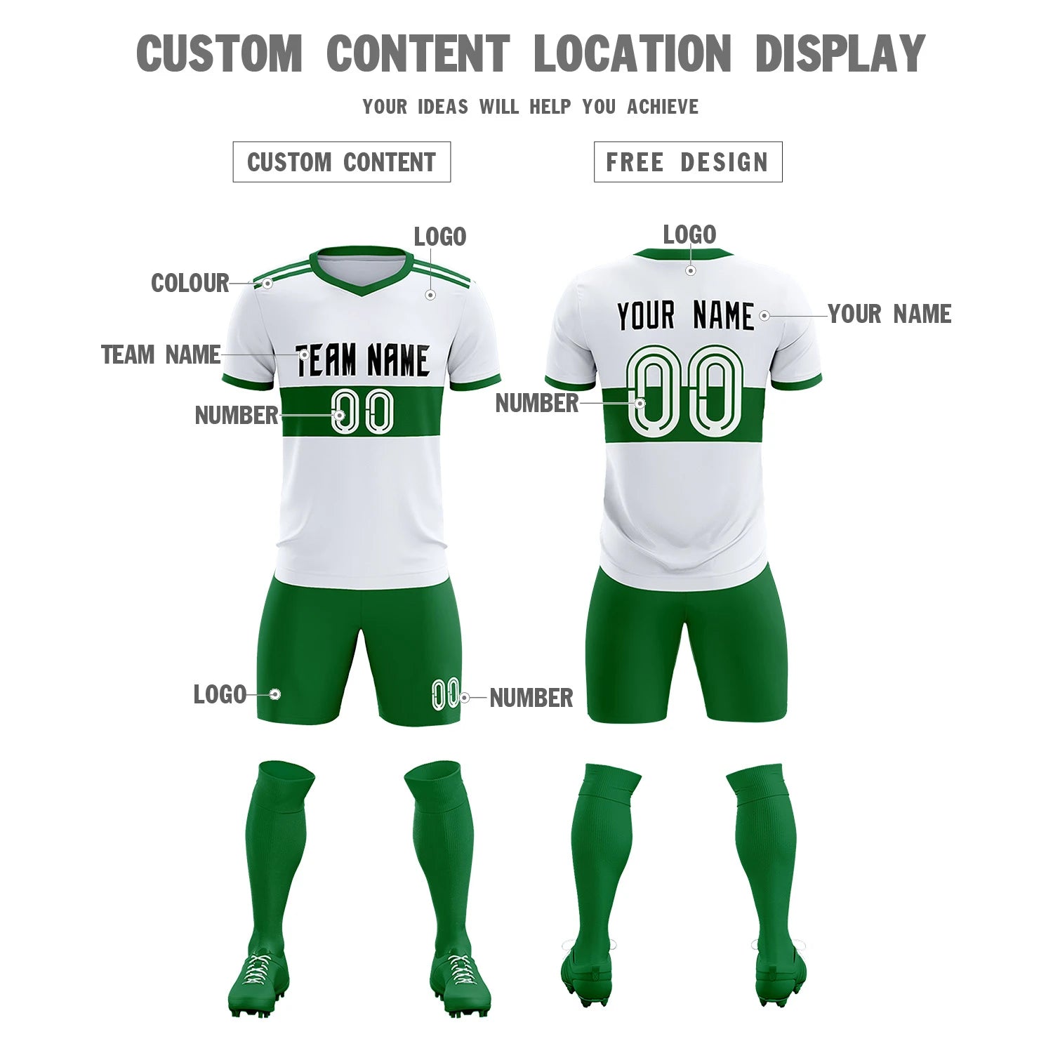 Custom White-Kelly Green Breathable Soccer Sets Jersey
