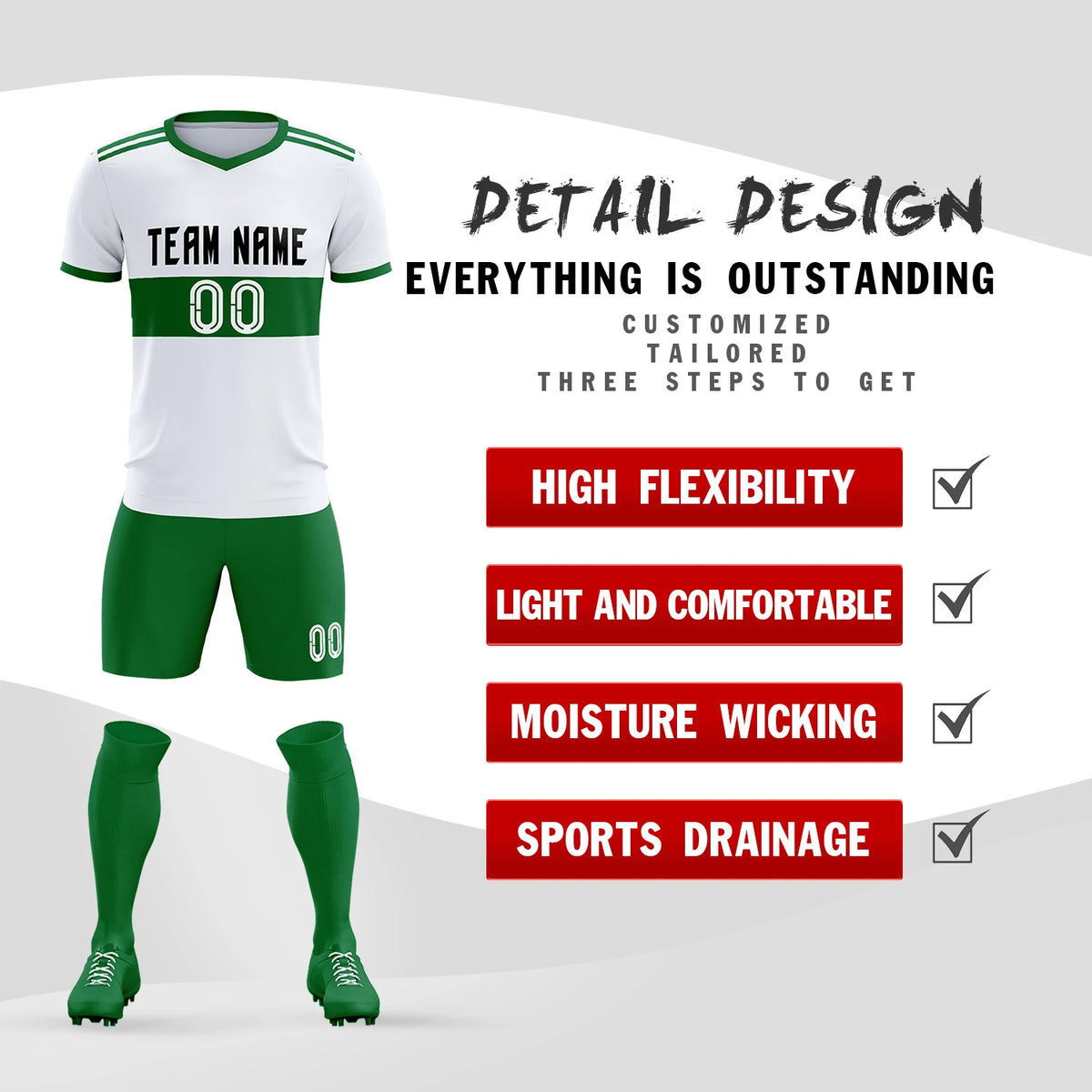 Custom White-Kelly Green Breathable Soccer Sets Jersey