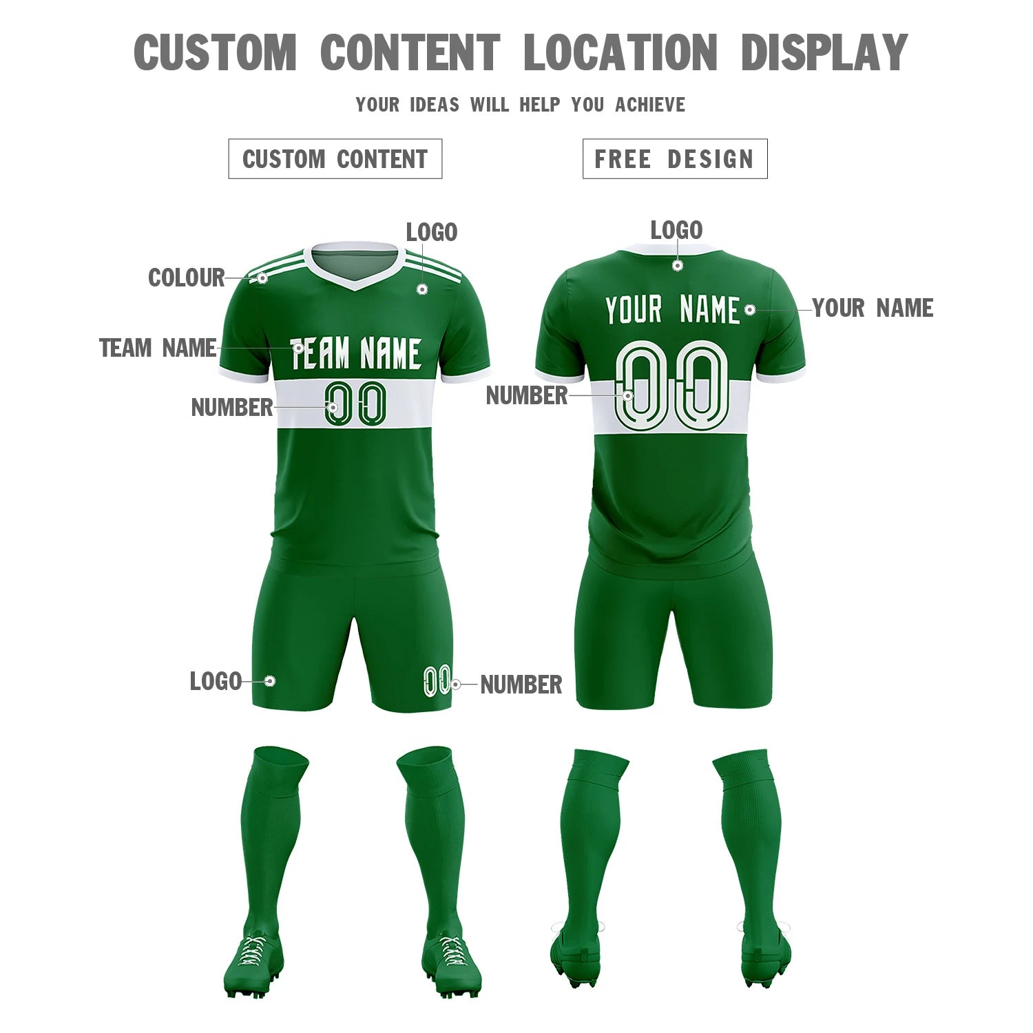 Custom Kelly Green-White Breathable Soccer Sets Jersey