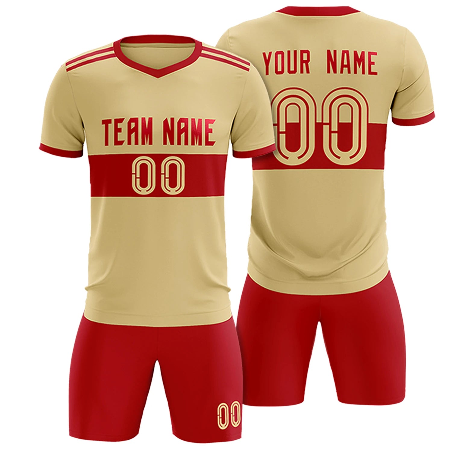 Custom Khaki Red Breathable Soccer Sets Jersey