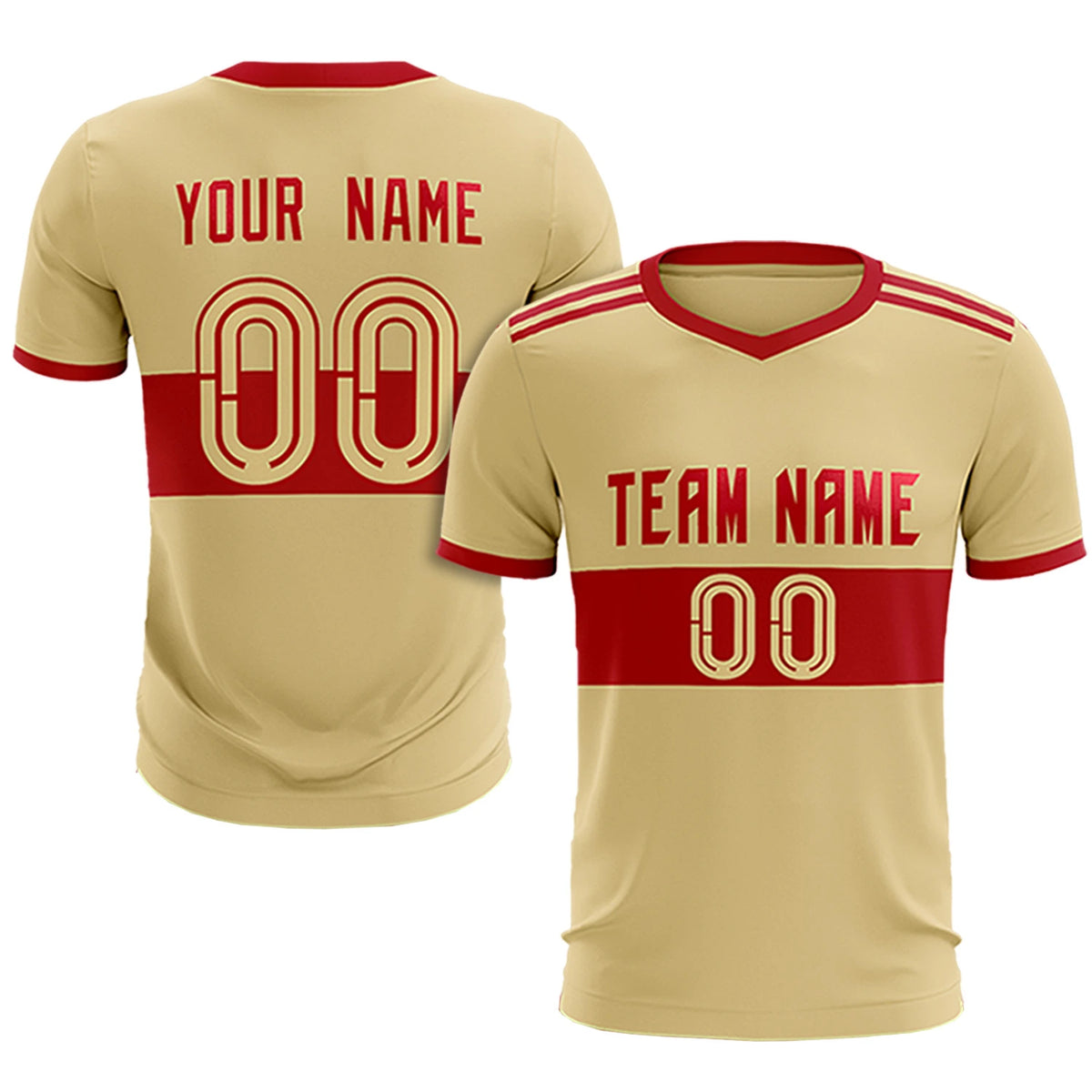 Custom Khaki Red Breathable Soccer Sets Jersey