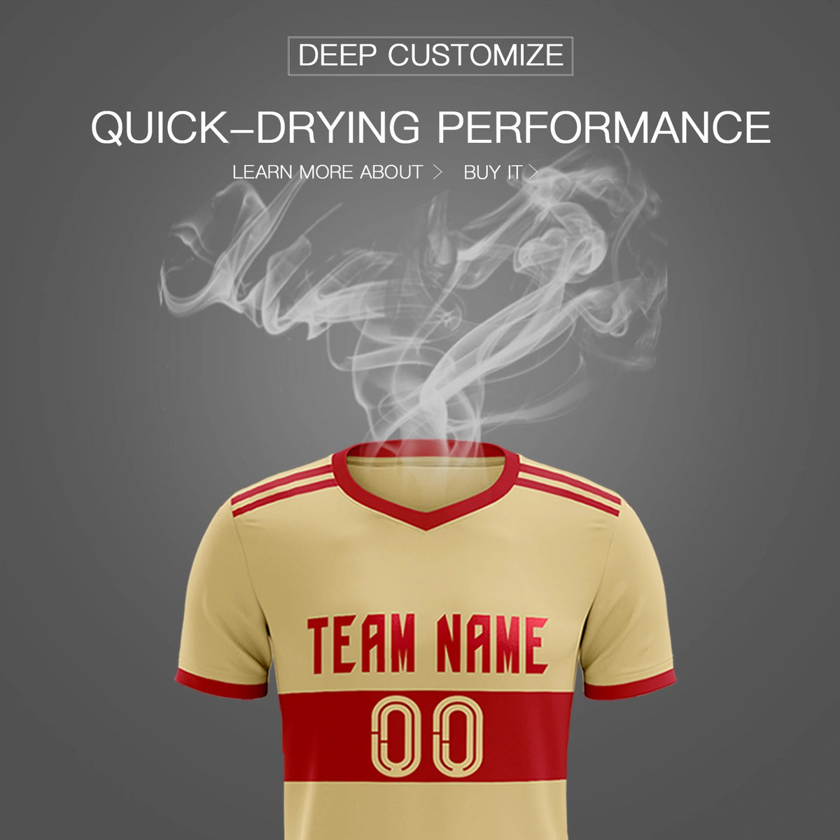 Custom Khaki Red Breathable Soccer Sets Jersey