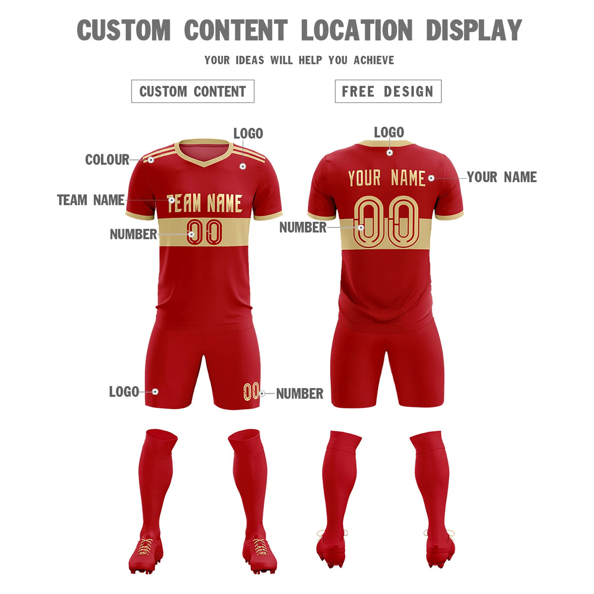 Custom Red Khaki Breathable Soccer Sets Jersey