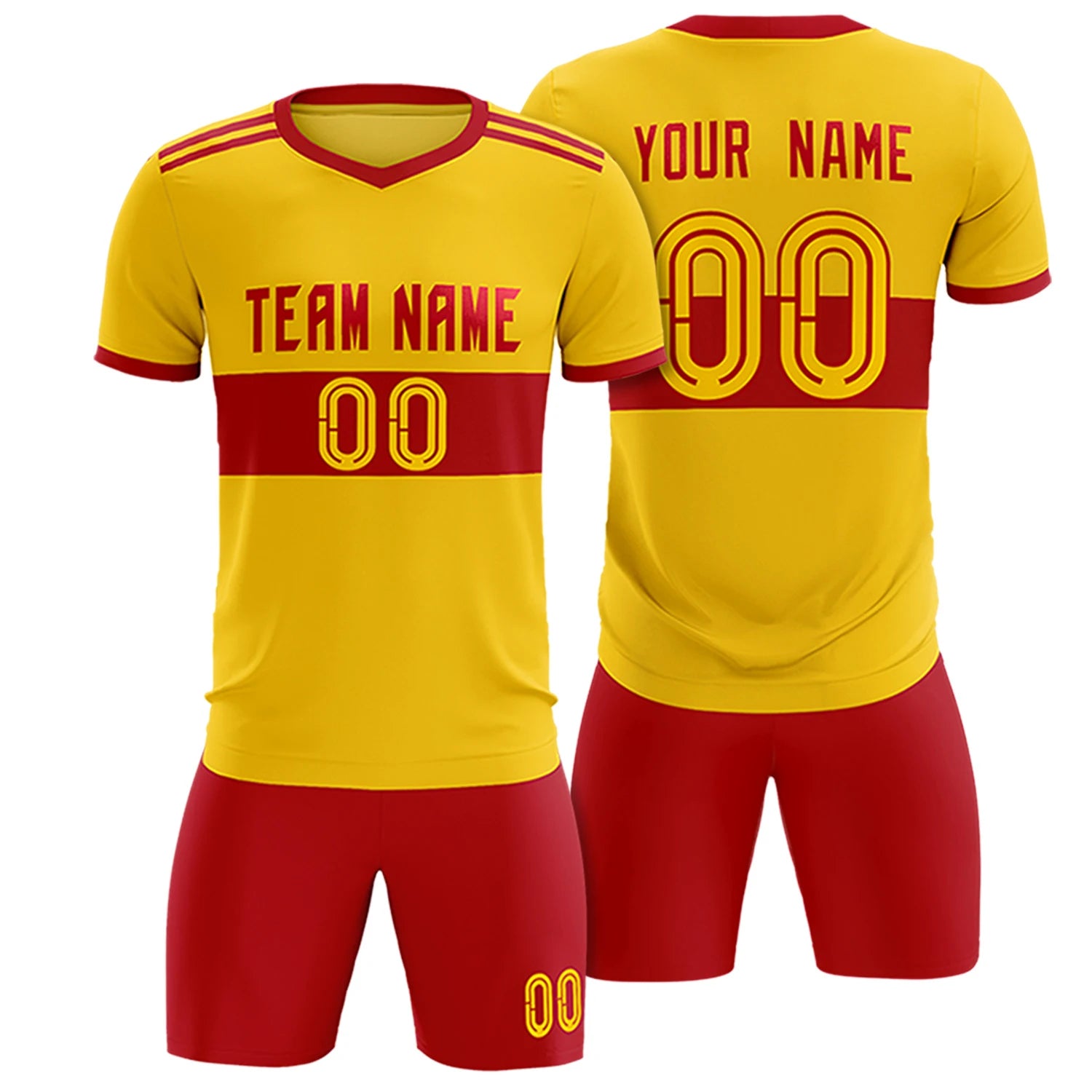 Custom Gold01 Red Breathable Soccer Sets Jersey