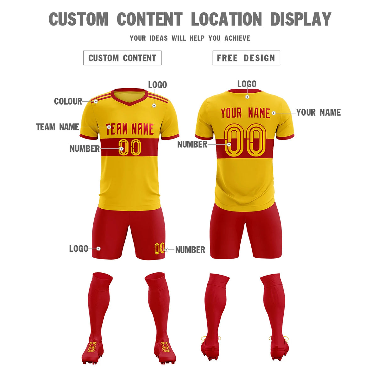 Custom Gold01 Red Breathable Soccer Sets Jersey