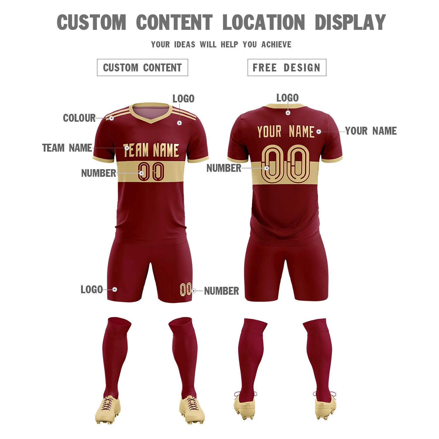 Custom Crimson Khaki Breathable Soccer Sets Jersey