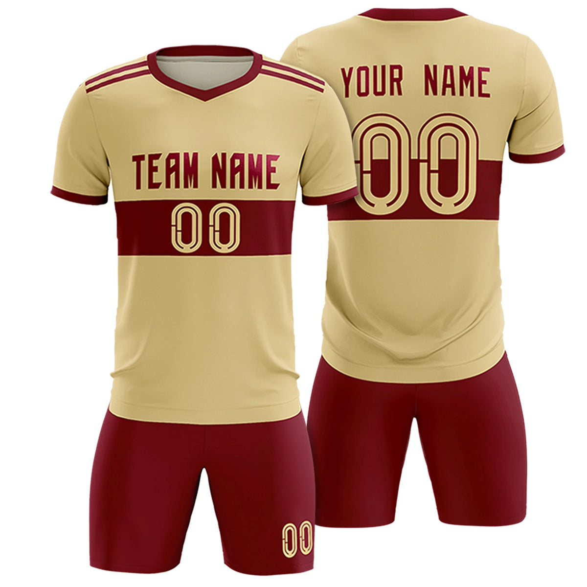 Custom Khaki Crimson Breathable Soccer Sets Jersey