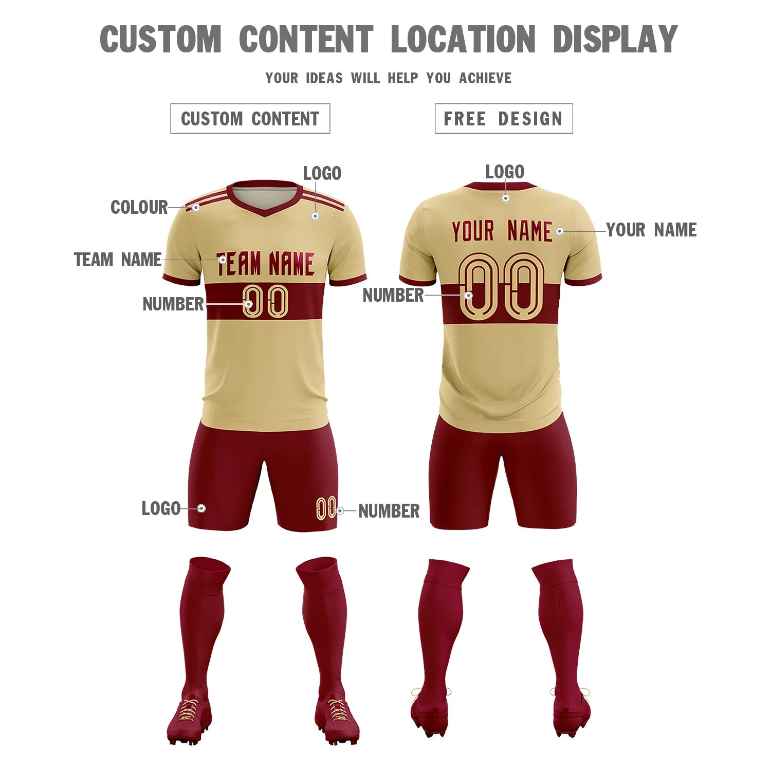 Custom Khaki Crimson Breathable Soccer Sets Jersey