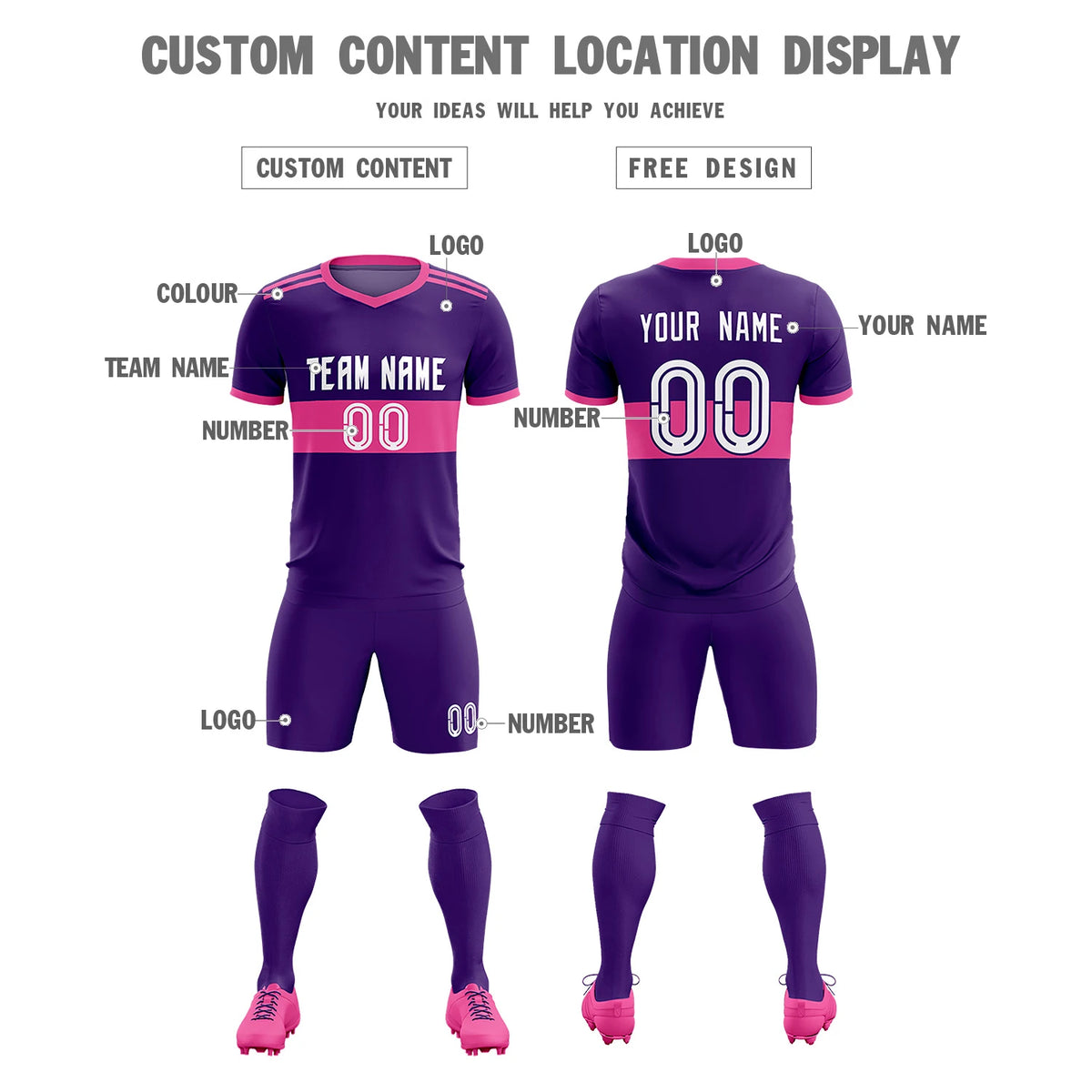 Custom Purple Pink Breathable Soccer Sets Jersey