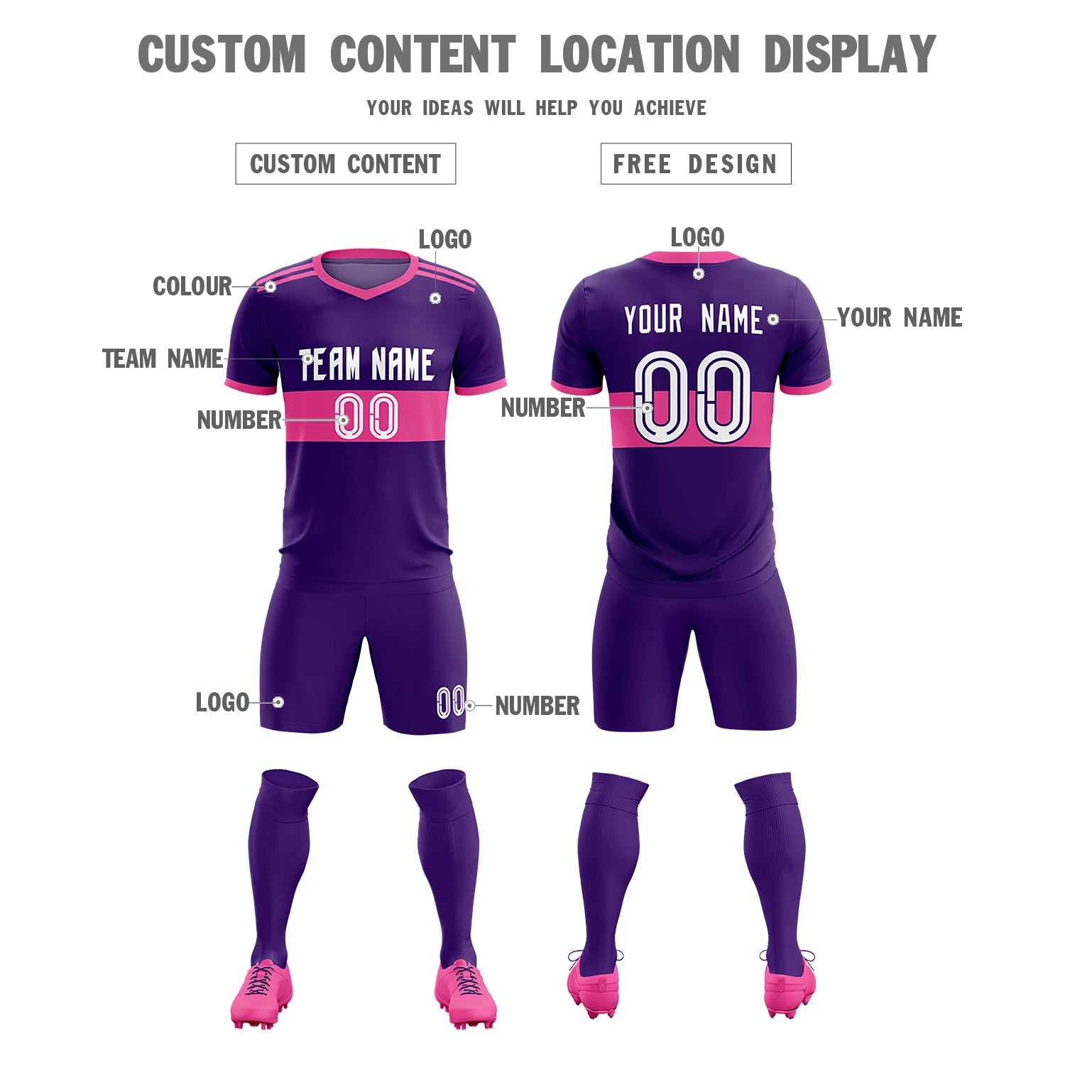 Custom Purple Pink Breathable Soccer Sets Jersey