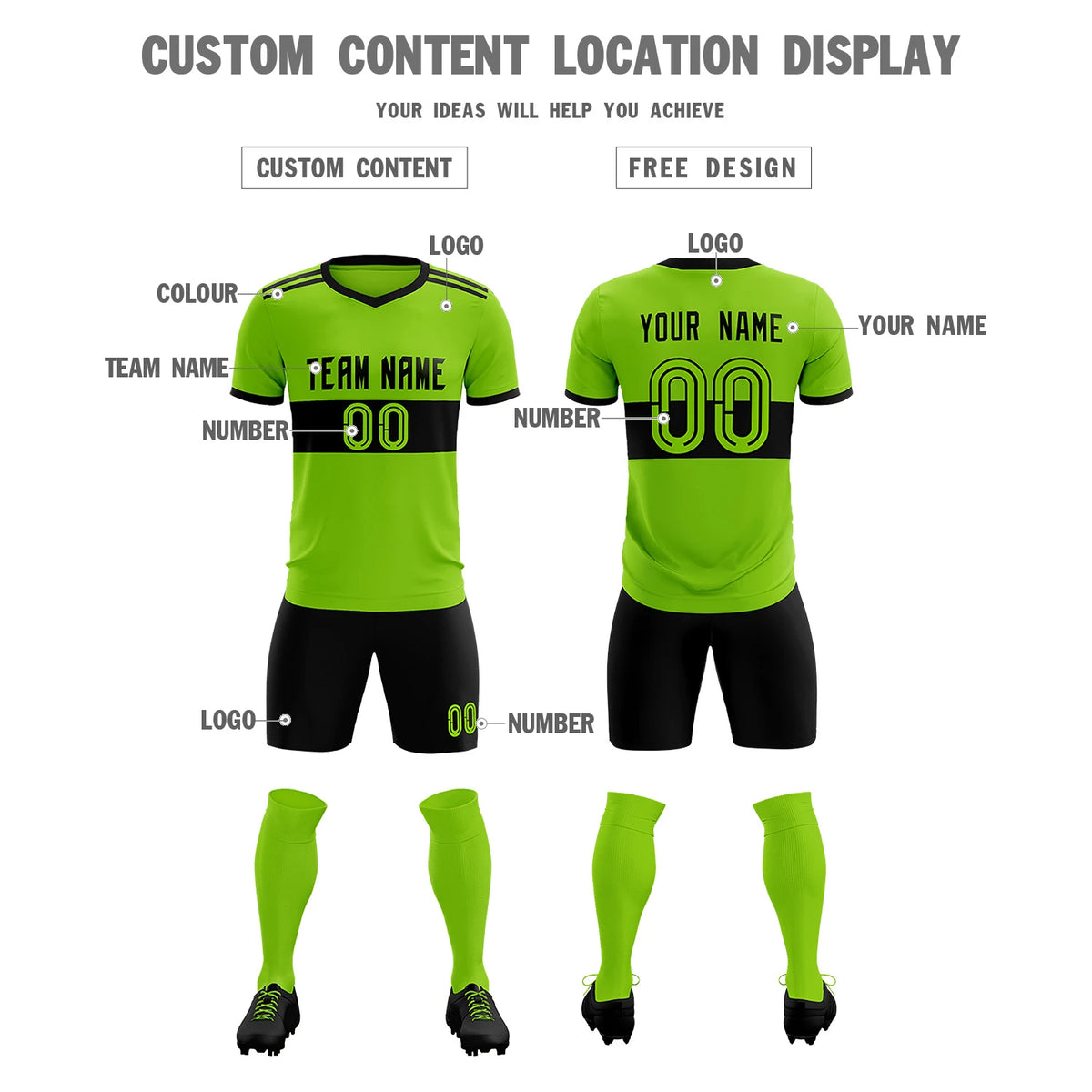 Custom Neon Green-Black Breathable Soccer Sets Jersey