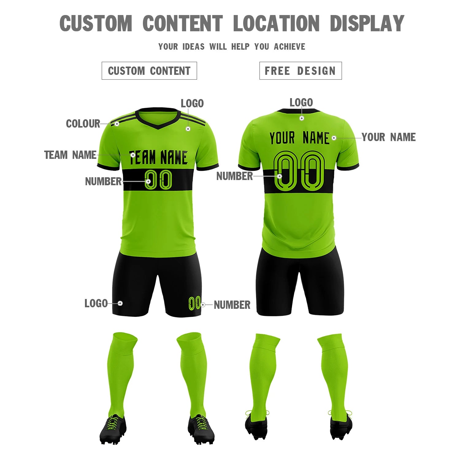 Custom Neon Green-Black Breathable Soccer Sets Jersey