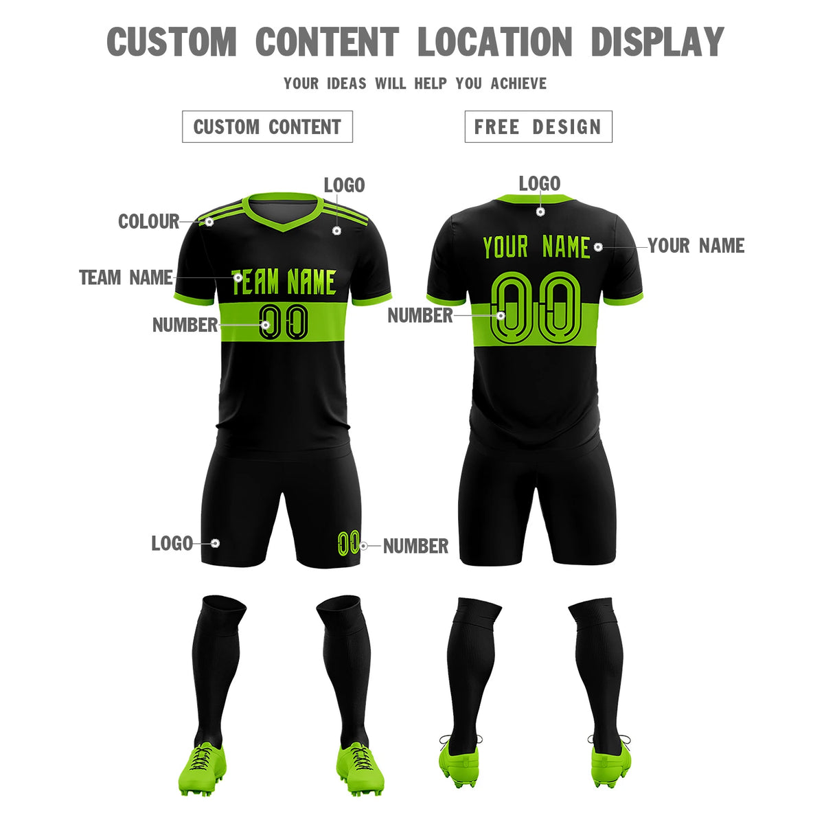 Custom Black-Neon Green Breathable Soccer Sets Jersey