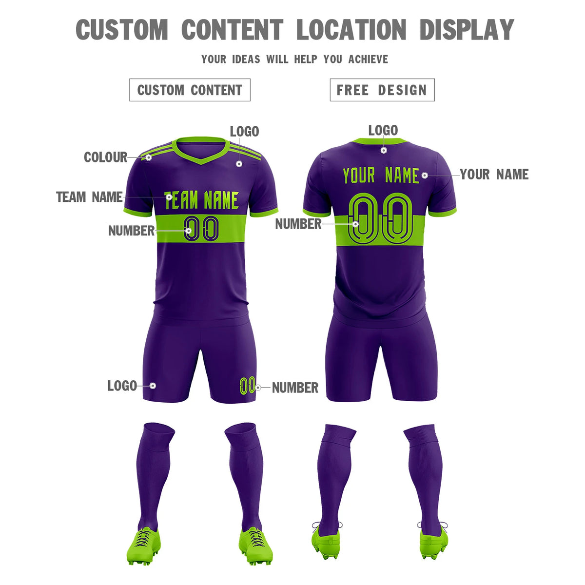 Custom Purple-Neon Green Breathable Soccer Sets Jersey