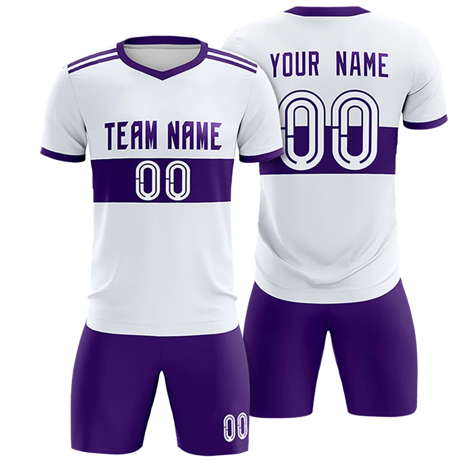 Custom White Purple Breathable Soccer Sets Jersey