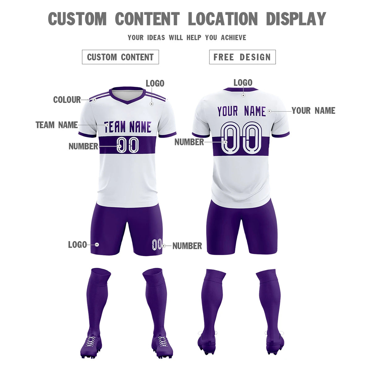 Custom White Purple Breathable Soccer Sets Jersey