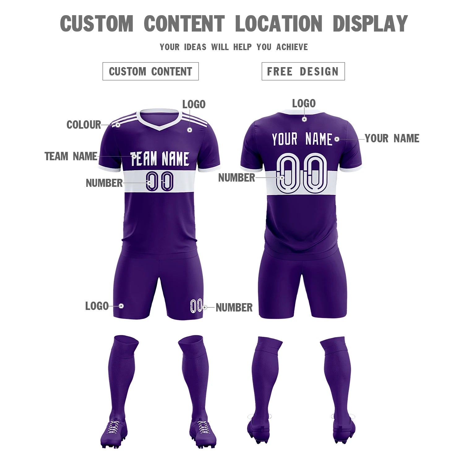Custom Purple White Breathable Soccer Sets Jersey