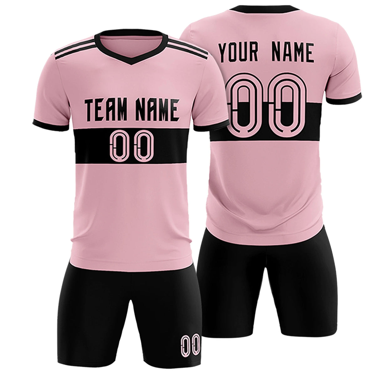 Custom Light Pink-Black Breathable Soccer Sets Jersey
