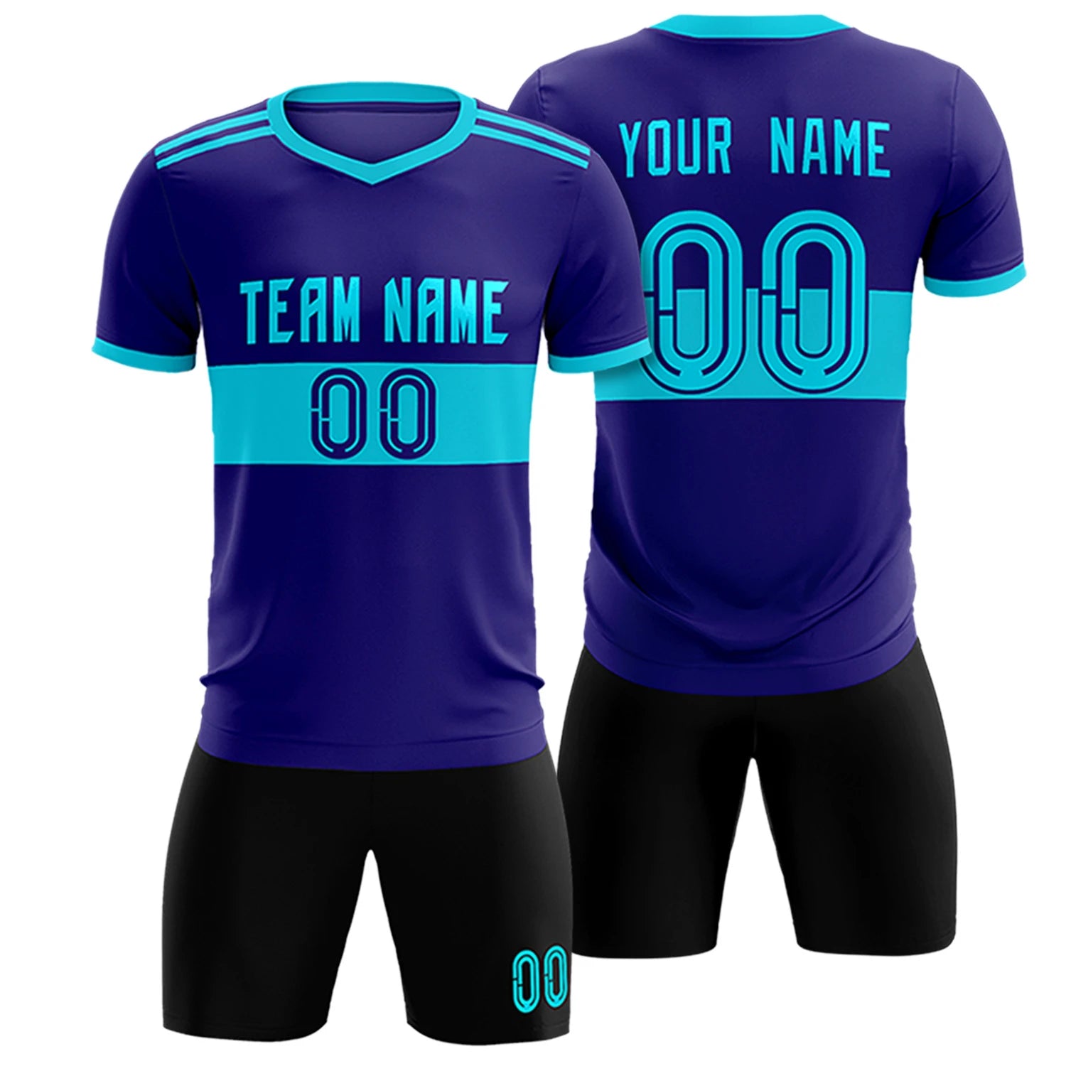 Custom Purple Black Breathable Soccer Sets Jersey