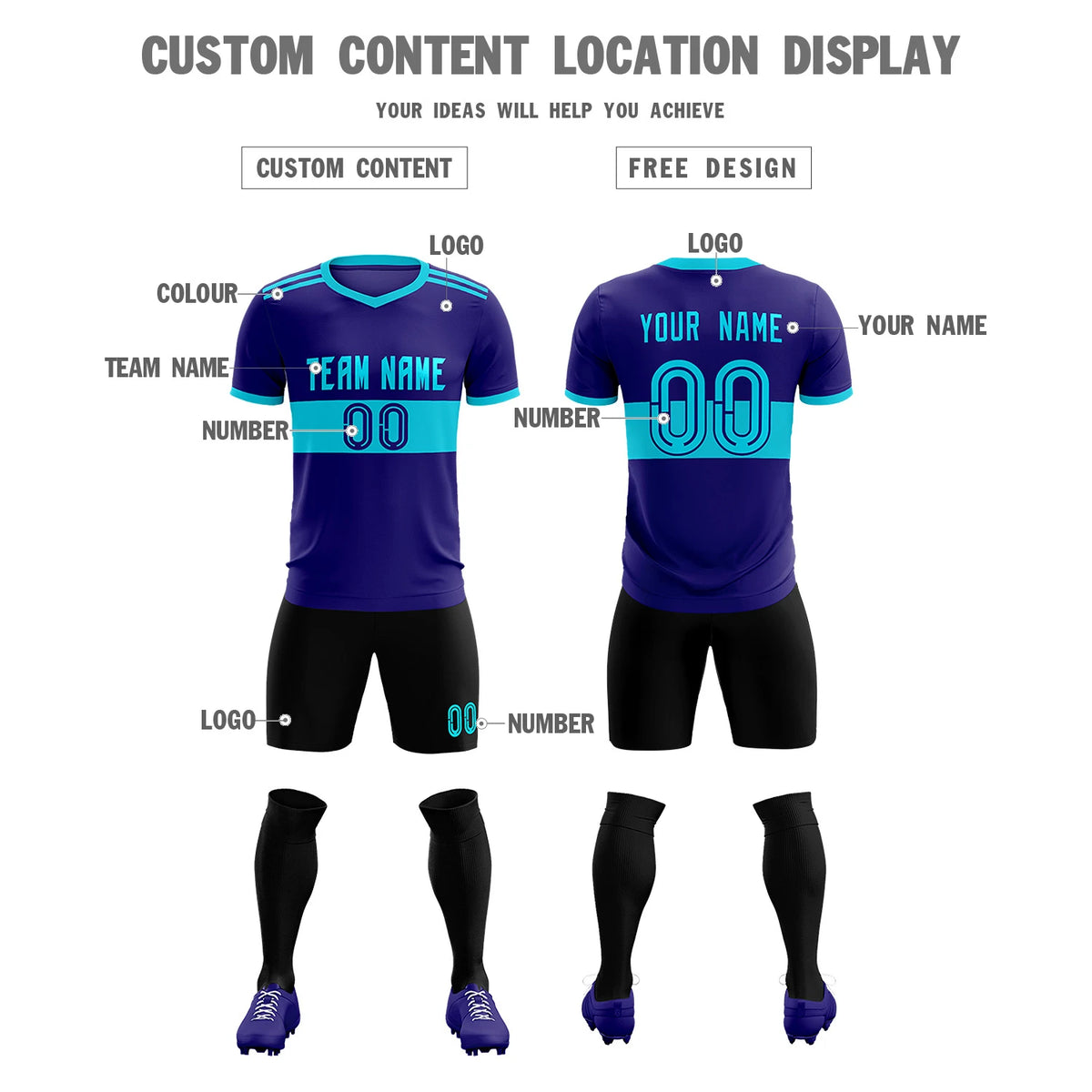 Custom Purple Black Breathable Soccer Sets Jersey