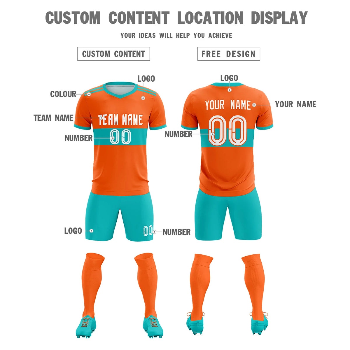 Custom Orange-Bright Green Breathable Soccer Sets Jersey