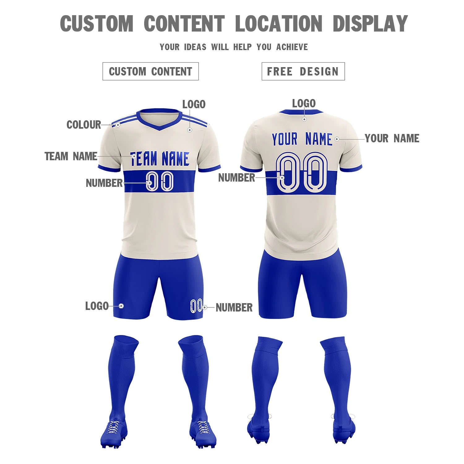 Custom Khaki-Royal Blue Breathable Soccer Sets Jersey