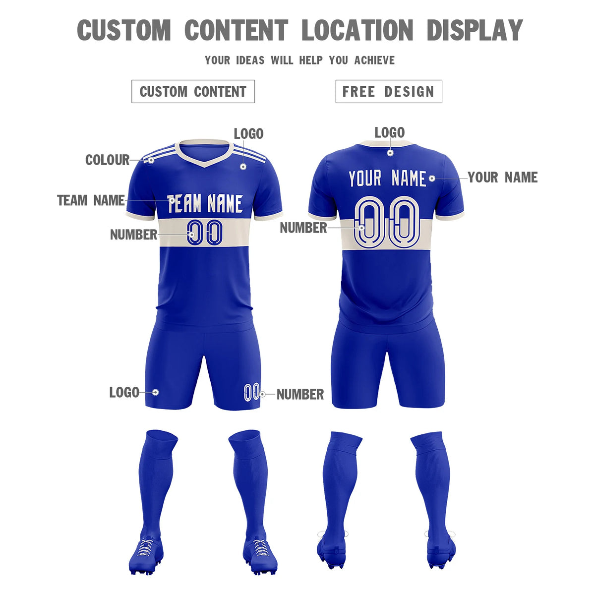Custom Royal Blue-Khaki Breathable Soccer Sets Jersey