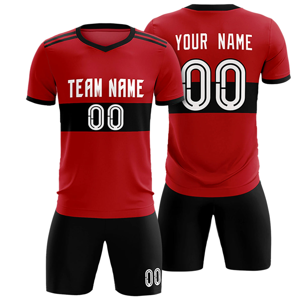 Custom Red Black Breathable Soccer Sets Jersey