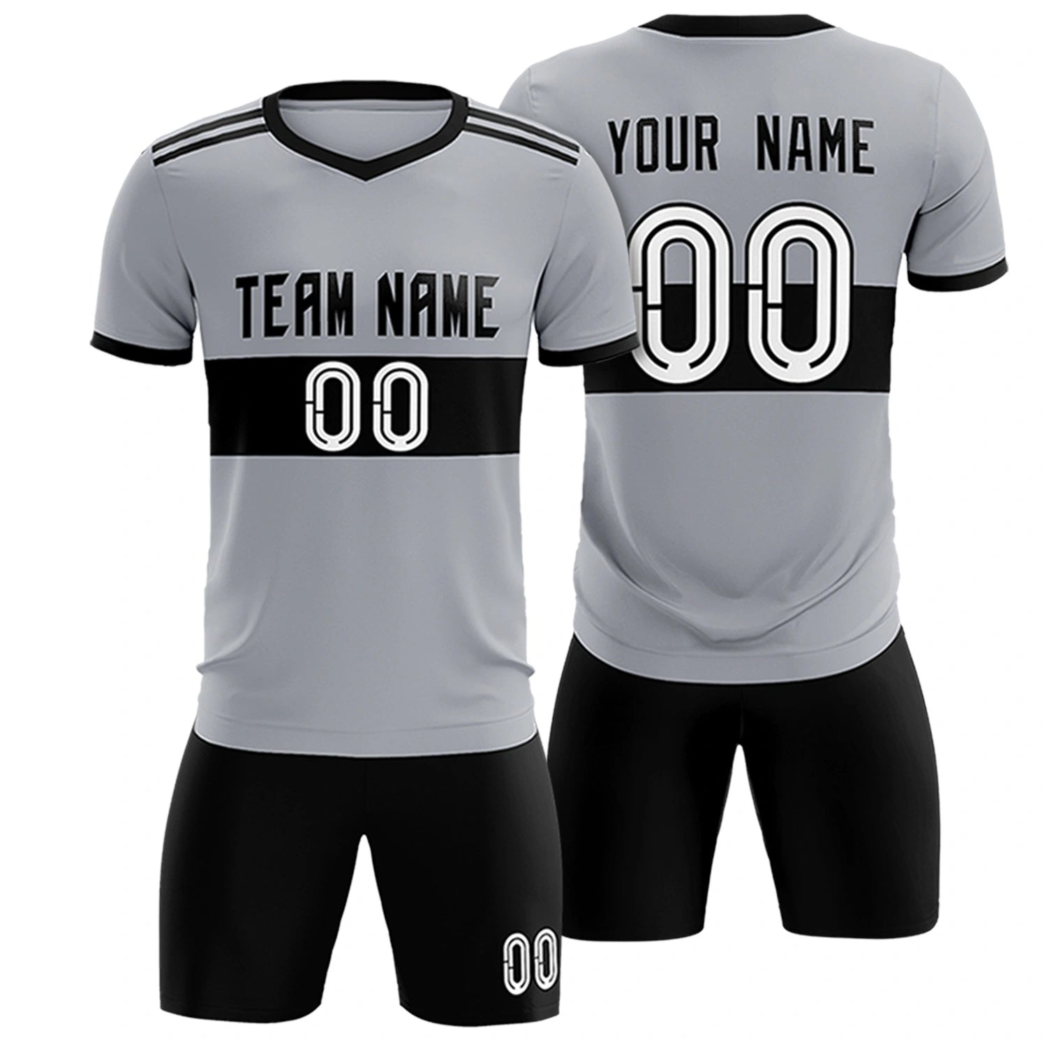 Custom Gray Black Breathable Soccer Sets Jersey