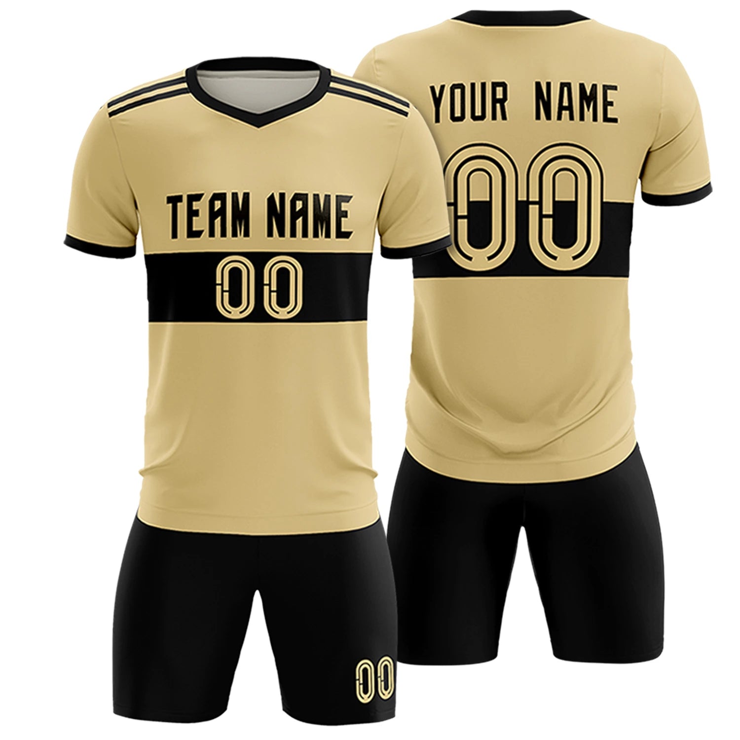 Custom Khaki Black Breathable Soccer Sets Jersey