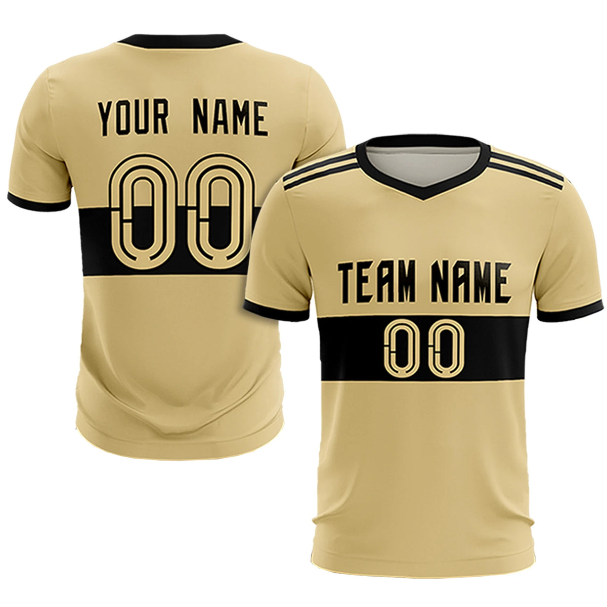 Custom Khaki Black Breathable Soccer Sets Jersey