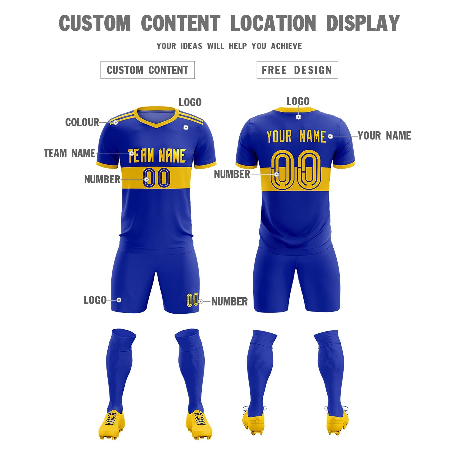 Custom Royal Blue-Gold 01 Breathable Soccer Sets Jersey