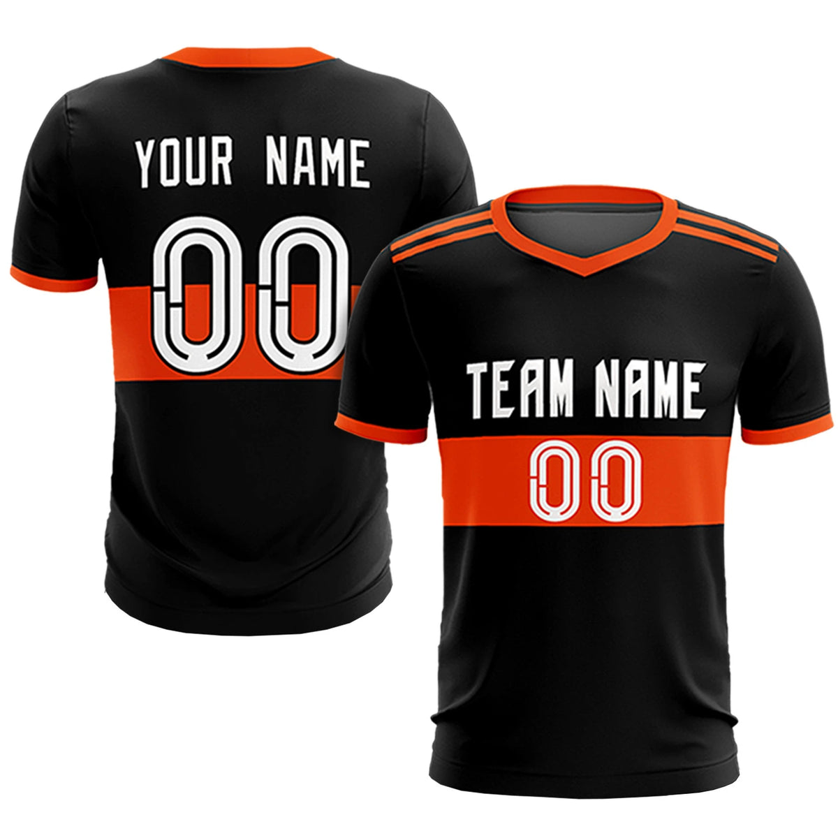 Custom Black Orange Breathable Soccer Sets Jersey