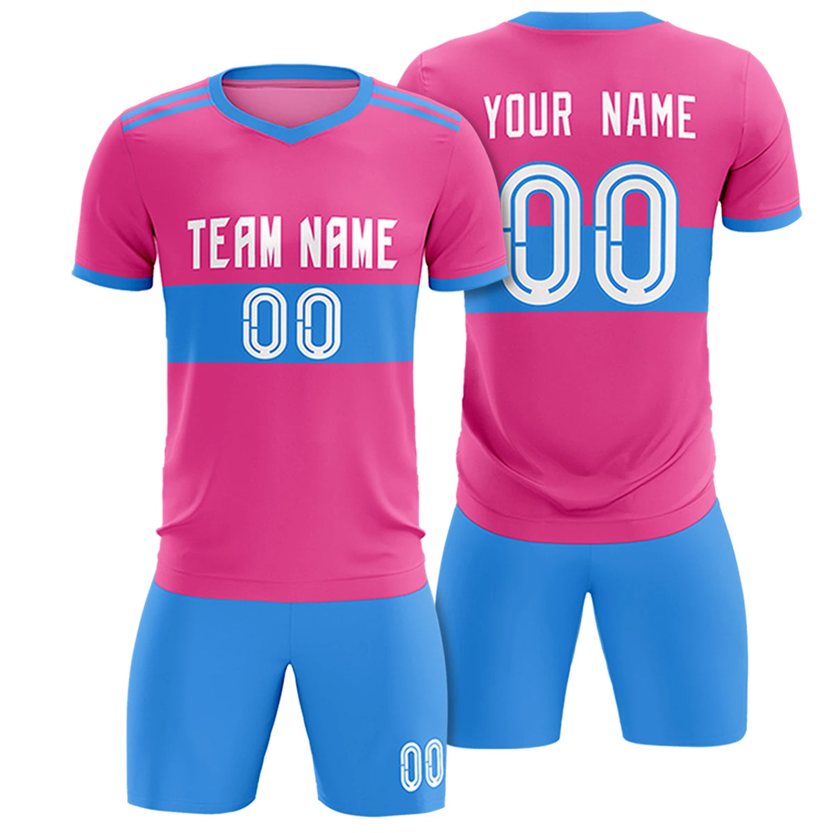 Custom Pink-Powder Blue Breathable Soccer Sets Jersey
