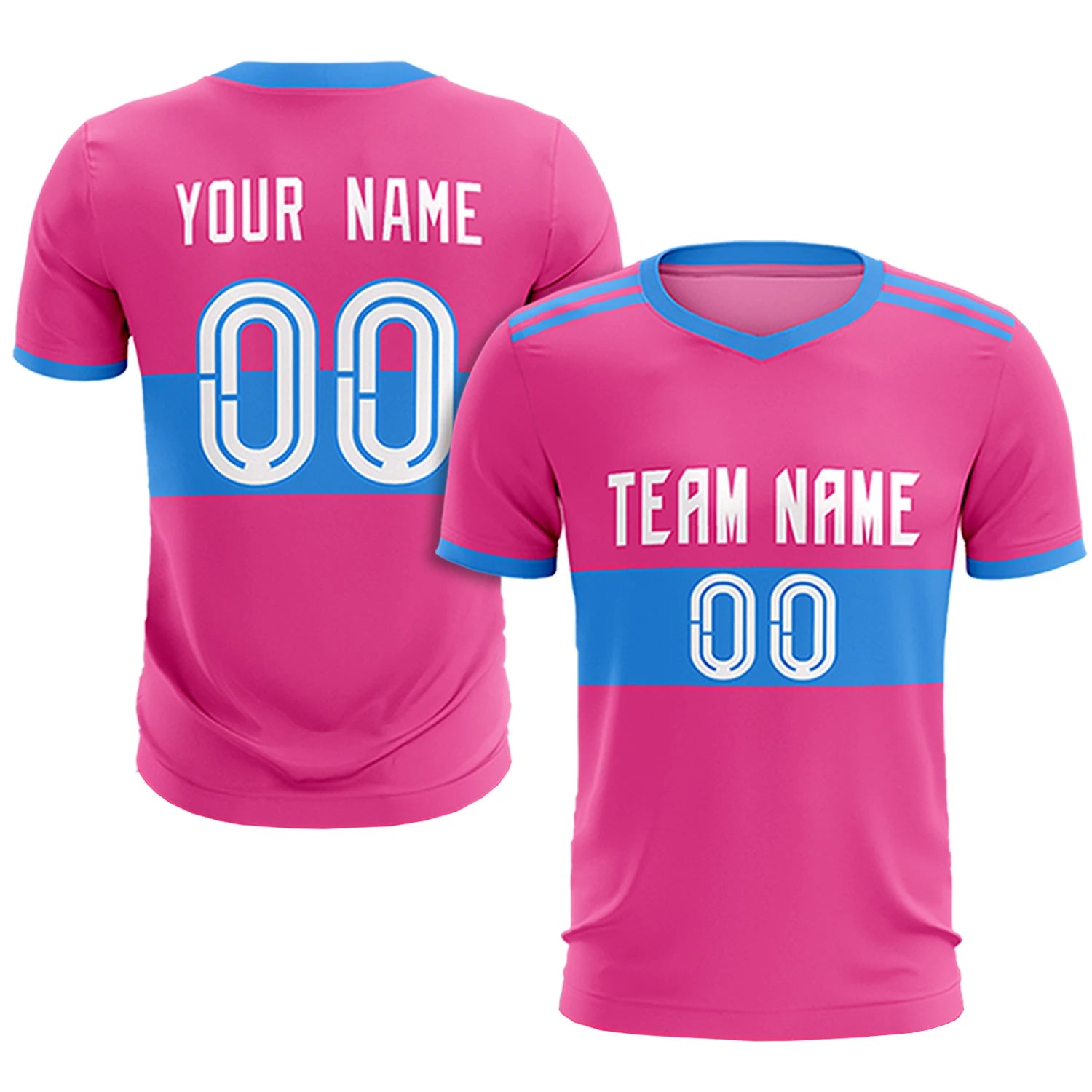 Custom Pink-Powder Blue Breathable Soccer Sets Jersey