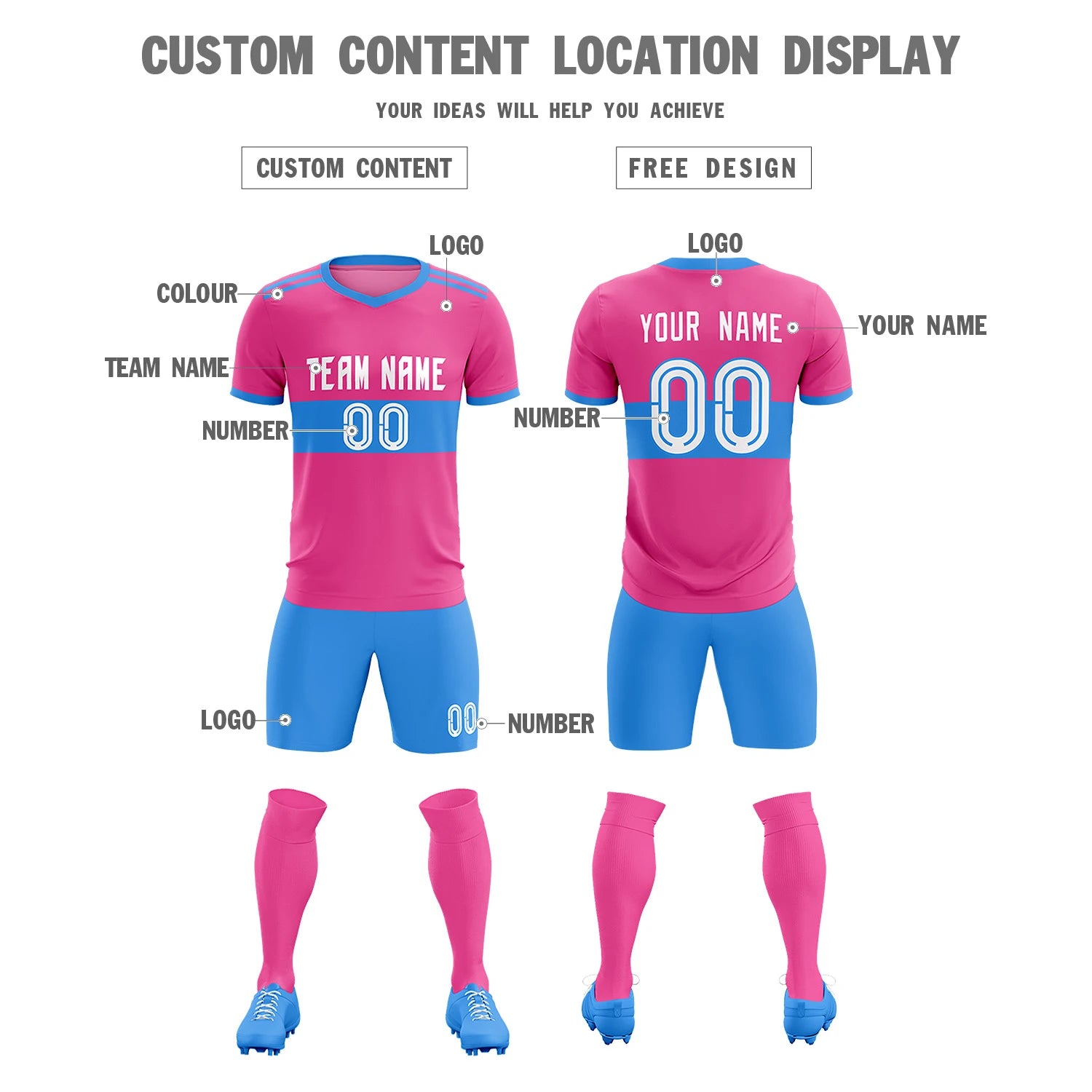 Custom Pink-Powder Blue Breathable Soccer Sets Jersey