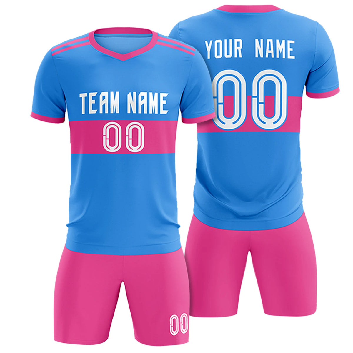 Custom Powder Blue-Pink Breathable Soccer Sets Jersey