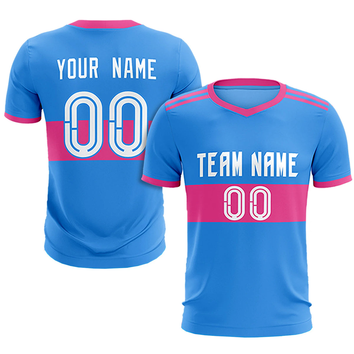 Custom Powder Blue-Pink Breathable Soccer Sets Jersey